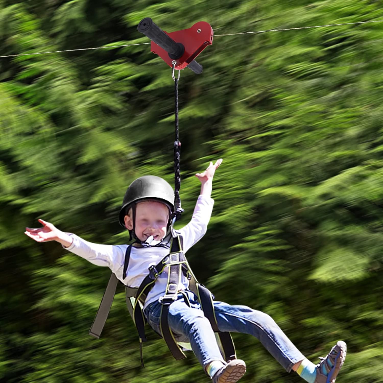 120 ft/160 ft Zip Line Kit for Kids and Adults Outdoor up to 330 Lbs with Stainless Steel Spring Brake and Safety Harness, Rust Proof Trolley Zipline for Backyard, Camping (120ft with Helmet)