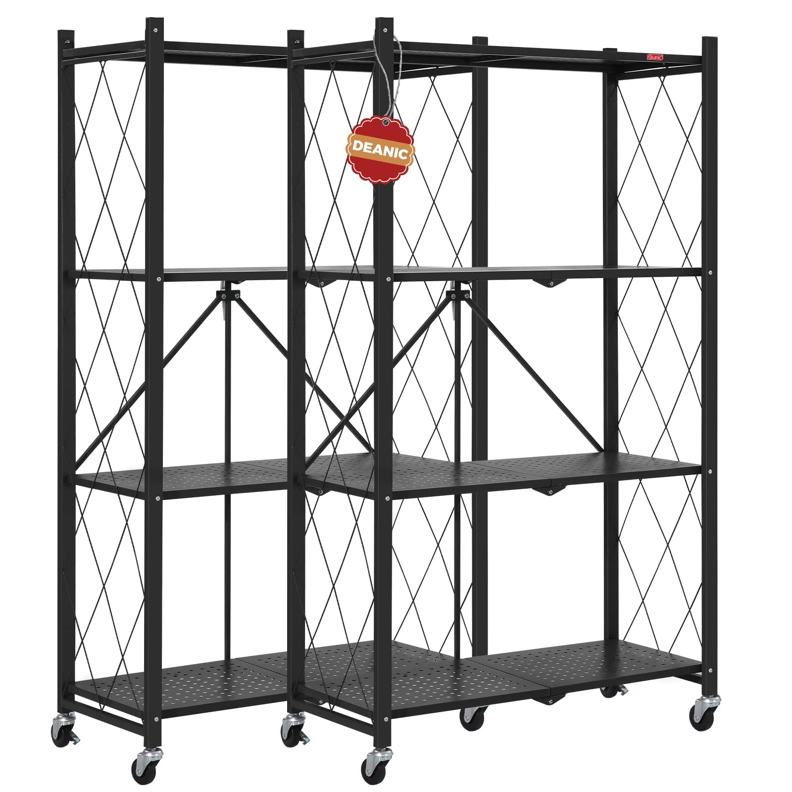 Photo 1 of DEANIC 4-Tier Foldable Storage Shelves with Wheels (Black, 2 Pack)