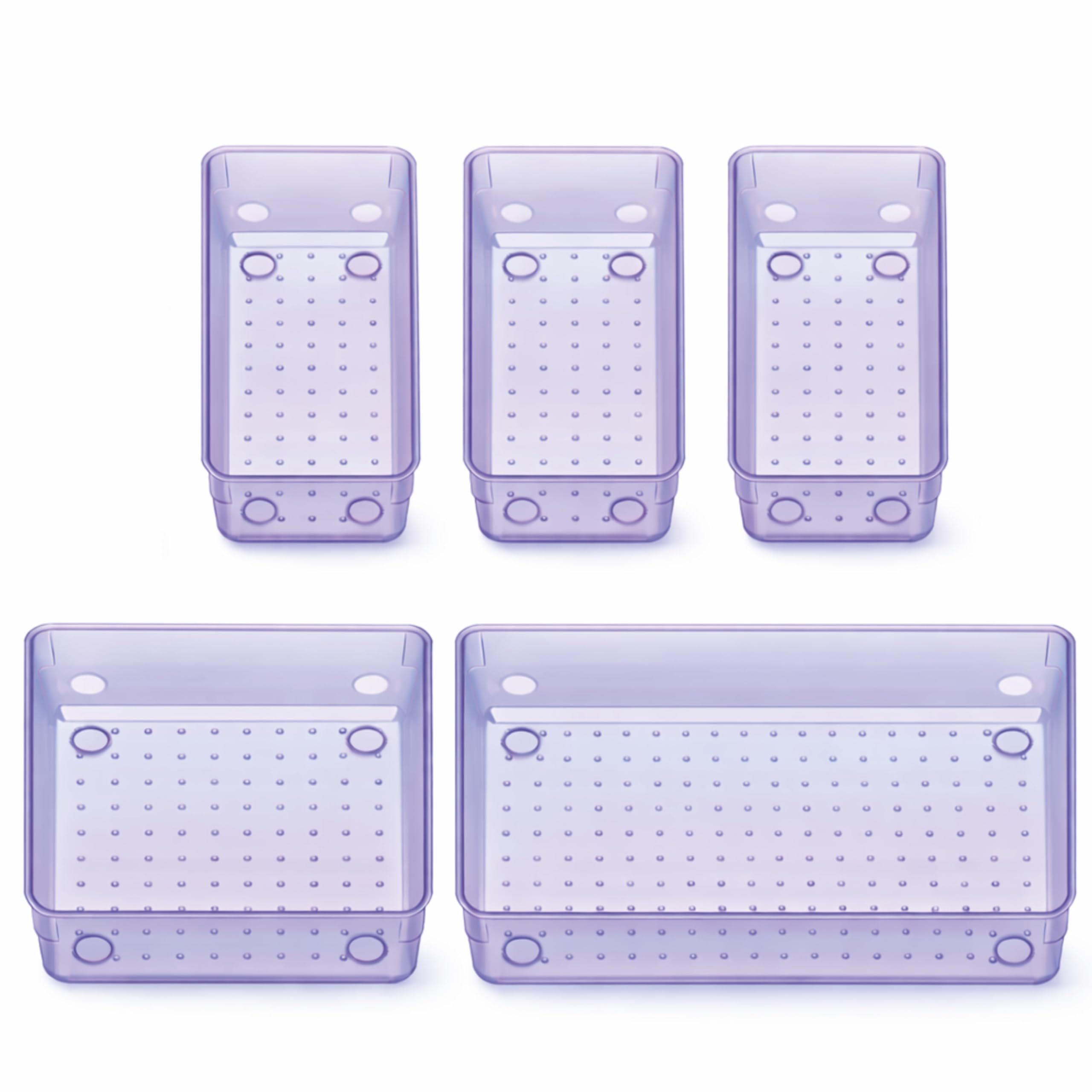 JIALTO 5-Piece Acrylic Drawer Organizer Tray Set – Multipurpose Clear Plastic Storage Bins for Makeup, Cosmetics, Kitchen, Office, Bathroom & Dressing Table Drawer Organizer (Purple)-image-18