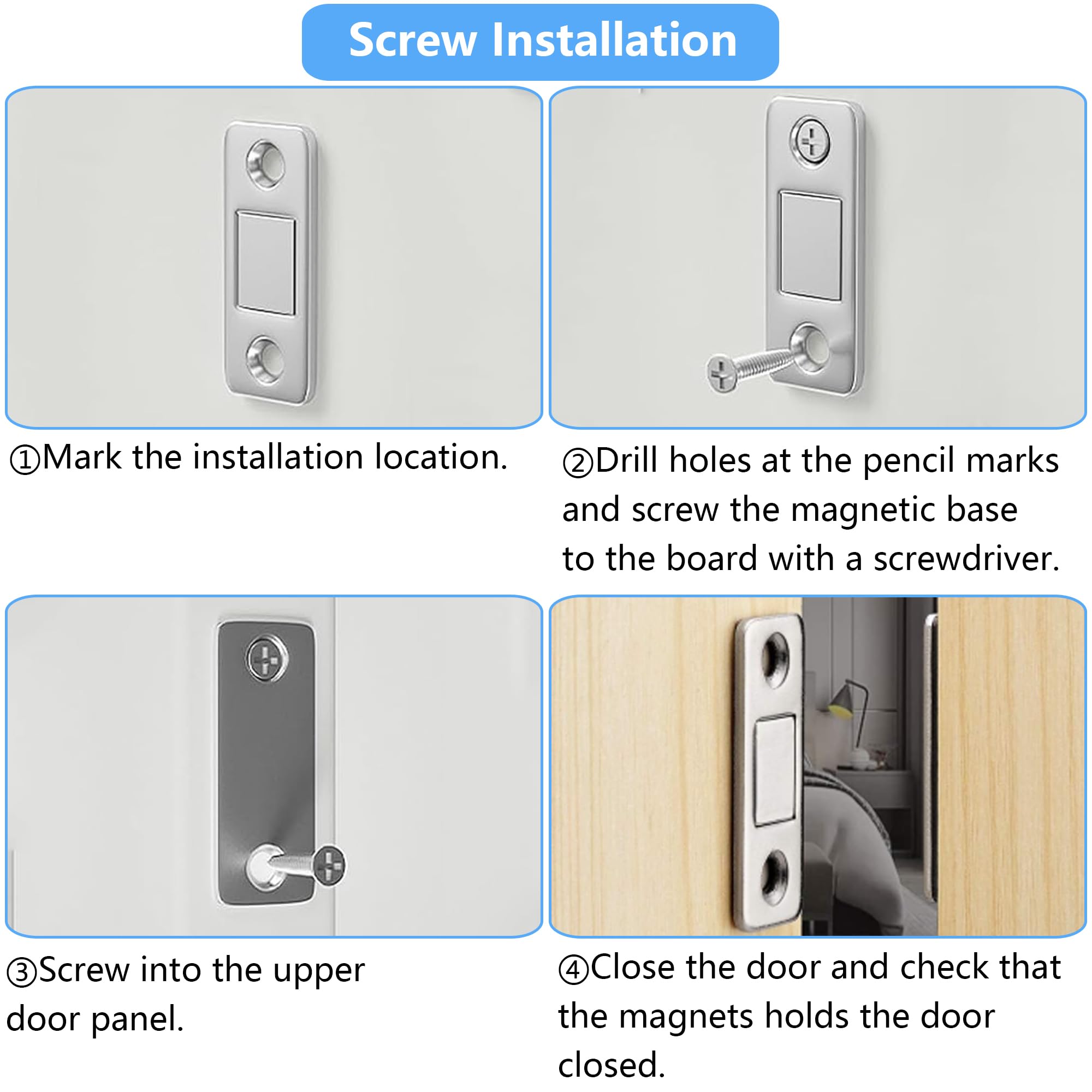 4 Stück Türmagnet für Möbel-Magnetschnäpper,Ultra Dünn Magnete für Schranktüren,Schrankmagnete,Schrank Magnetverschluss,Magne Türschließer,Türmagnet Geeignet für Küchentüren,Fenster,Schubladen