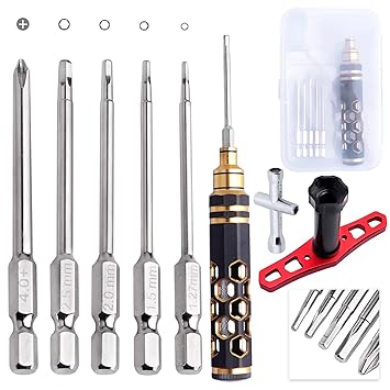 CrazyHobby RC Hex Driver Allen Screwdriver Kit 5 in 1 RC Tools Set 1.27 1.5 2.0 2.5mm Hex Key & Phillips, 17mm Wheel Wrench, Cross Hex Nut Wrench for 1/8 1/10 1/12 1/16 1/18 RC Car Truck Crawler