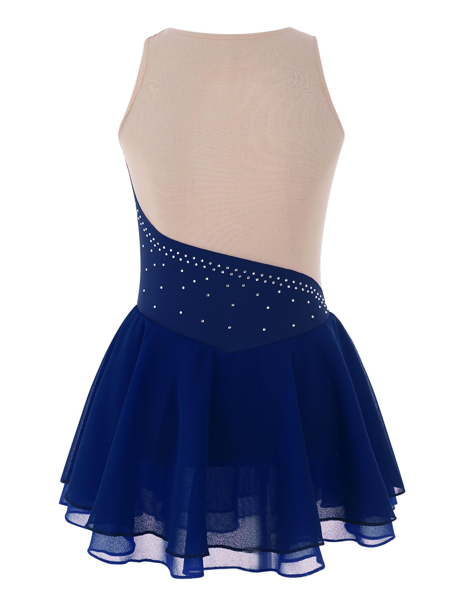 Alvivi Maillot Competicion Patinaje de sin Manga para Niñas Vestidos de Baile Patinaje Artístico Maillot Ballet con Falda Malla de Gimnasia Vestido de Bailarina