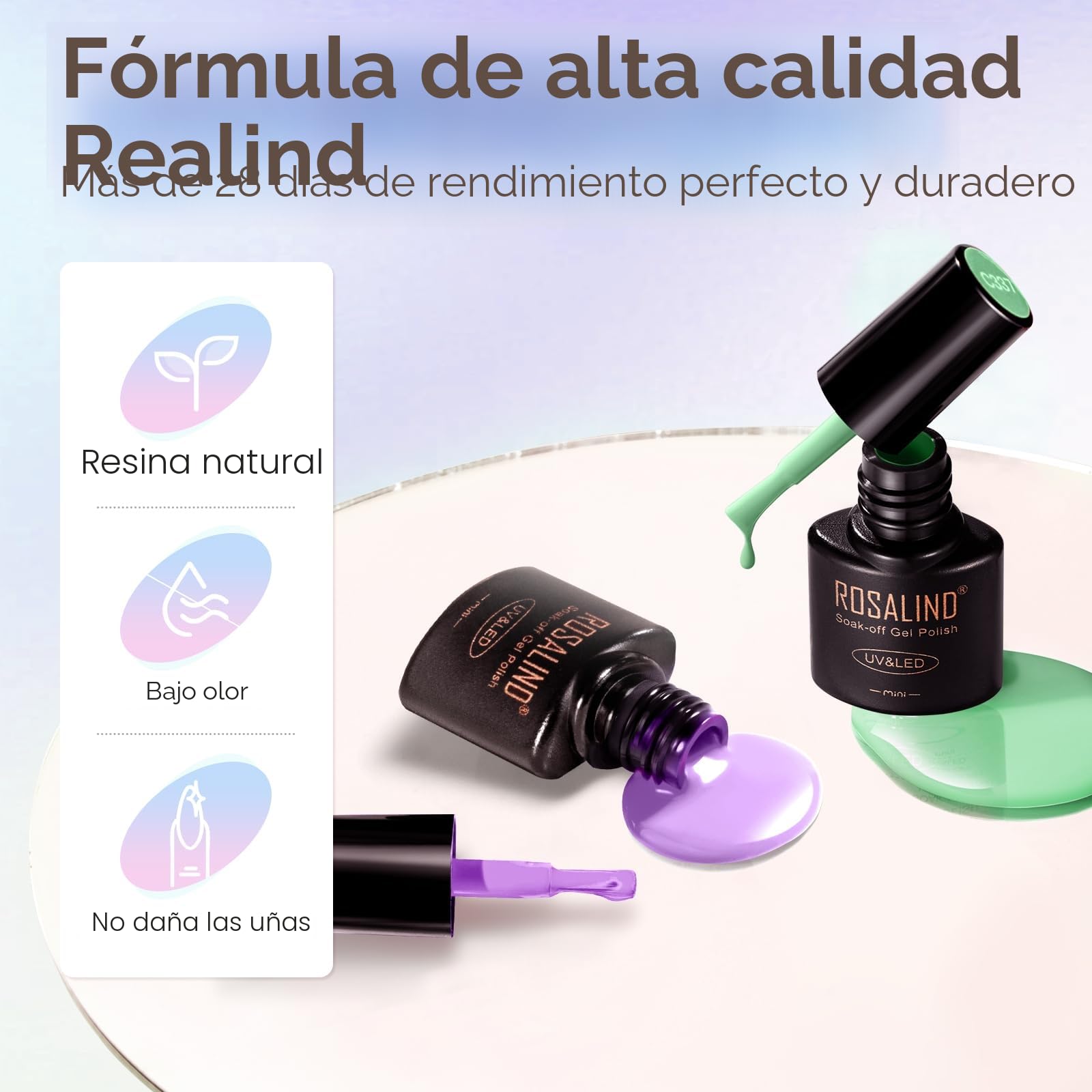 ROSALIND Uñas Semipermanentes Kit Completo Lámpara 48W, 32+4 Piezas Kit Uñas Semipermanentes Blanco Verde Morado Azul Marrón Gris Pintauñas Gel Manicura Regalo