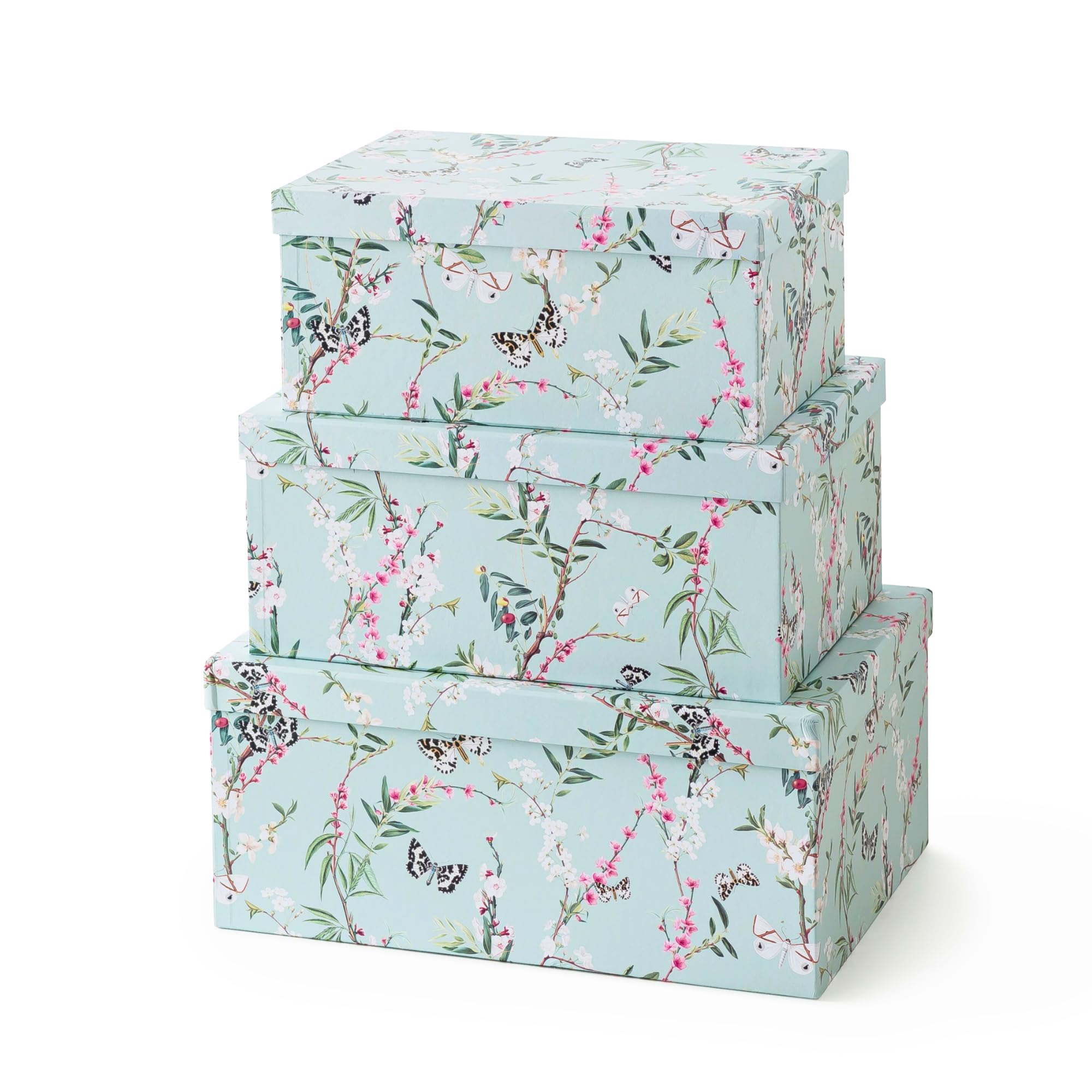 Soul & Lane Butterflies in Flight Photo Storage Boxes (Set of 3): Nesting Boxes with Lids, Floral Decorative Cardboard Containers, Paperboard Picture Storage for Photos, Nature Decor Cartons