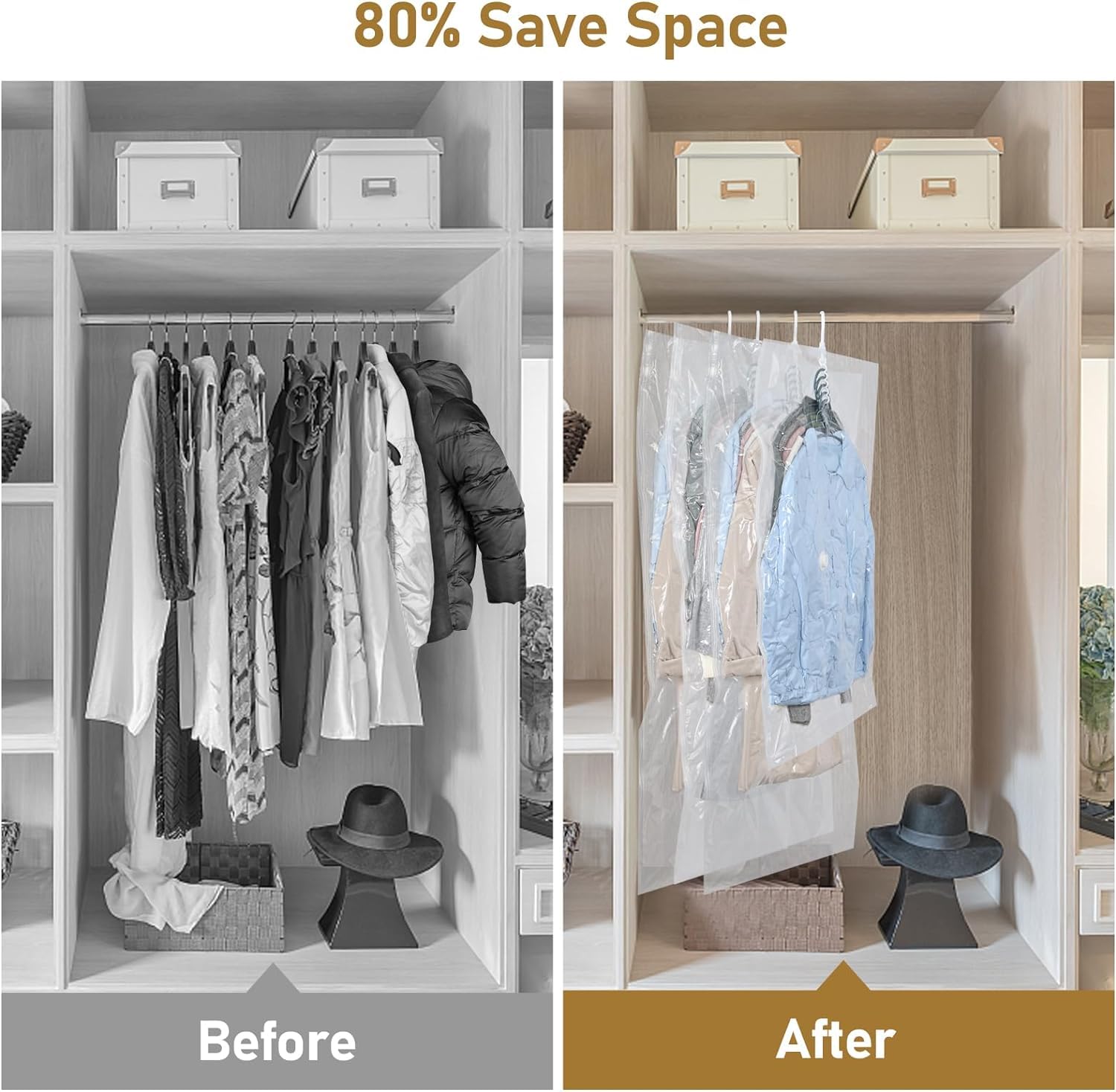 QH7 - Sacchetti sottovuoto vestiti da appendere, 2pezzi, Vacuum storage bags salvaspazio per vestiti, organizer per armadio, Sacchetti vestitii trasparente e riutilizzabile