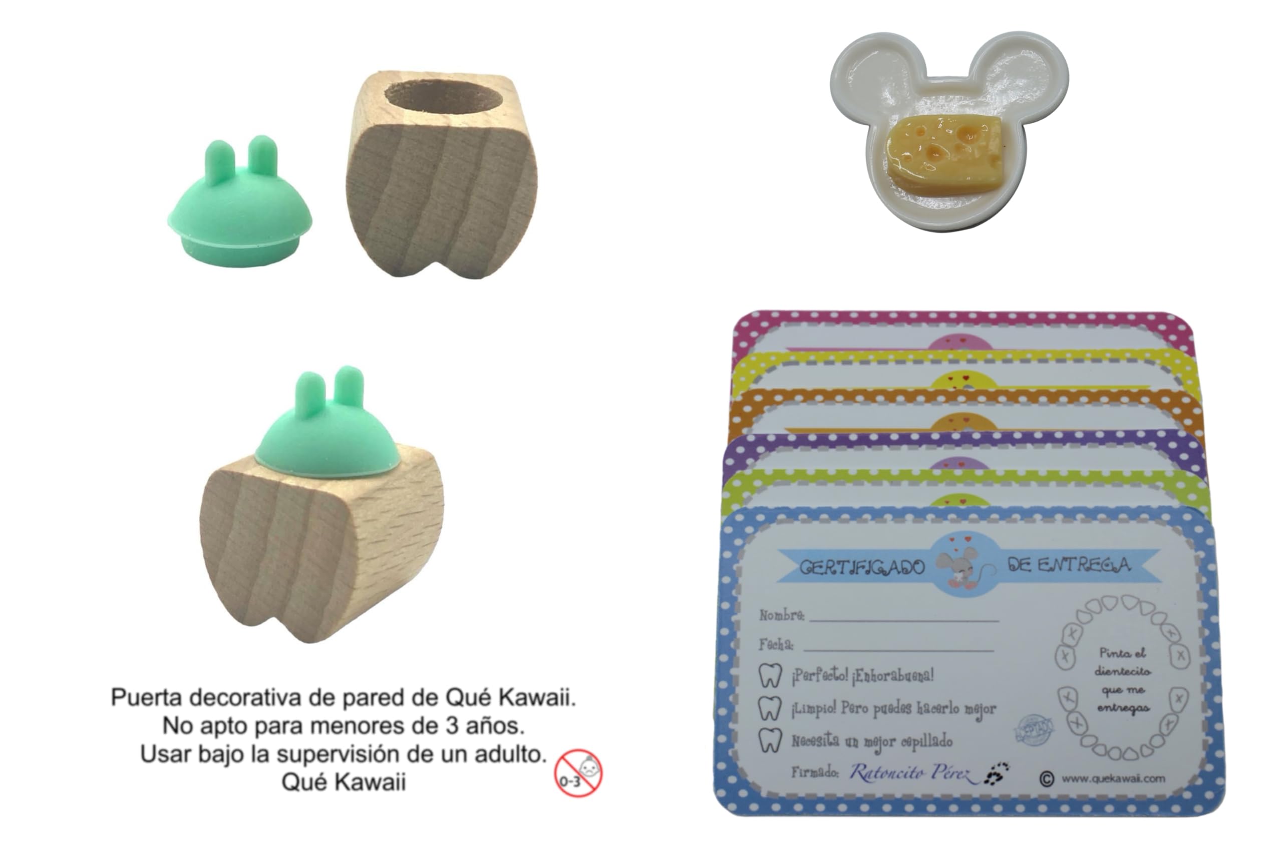 Qué Kawaii® ORIGINAL Kit ratoncito Pérez MÁGICO. Puerta NATURAL de ABETO QUE ABRE Y BRILLA EN LA OSCURIDAD!!!.. + caja guarda dientes de haya+complentos+certificados. GRATIS CUENTO + DIARIO — view 6