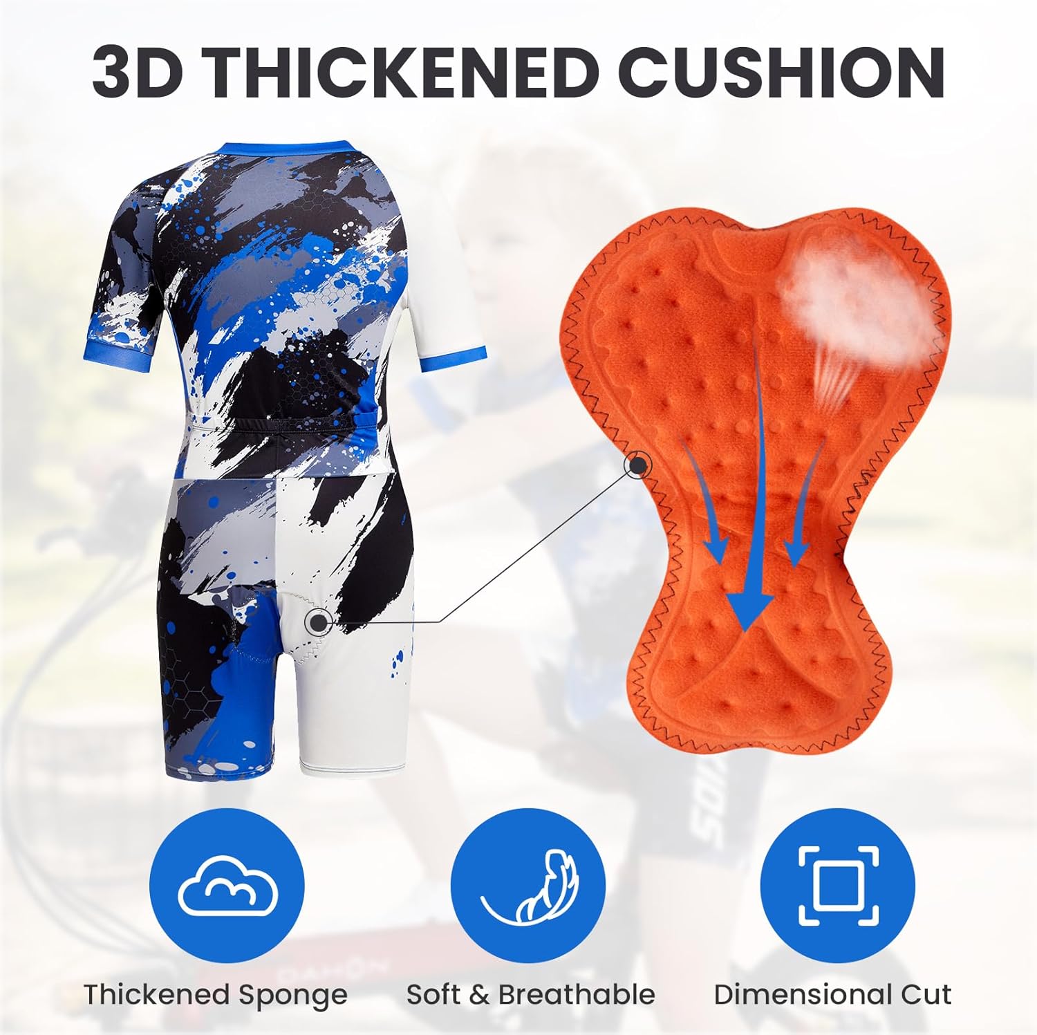 Gogokids Boys Cycling Jersey Youth Bike Suit with 3D Cushion, Kids Teen Short Sleeve Bicycle Clothes - Image 4