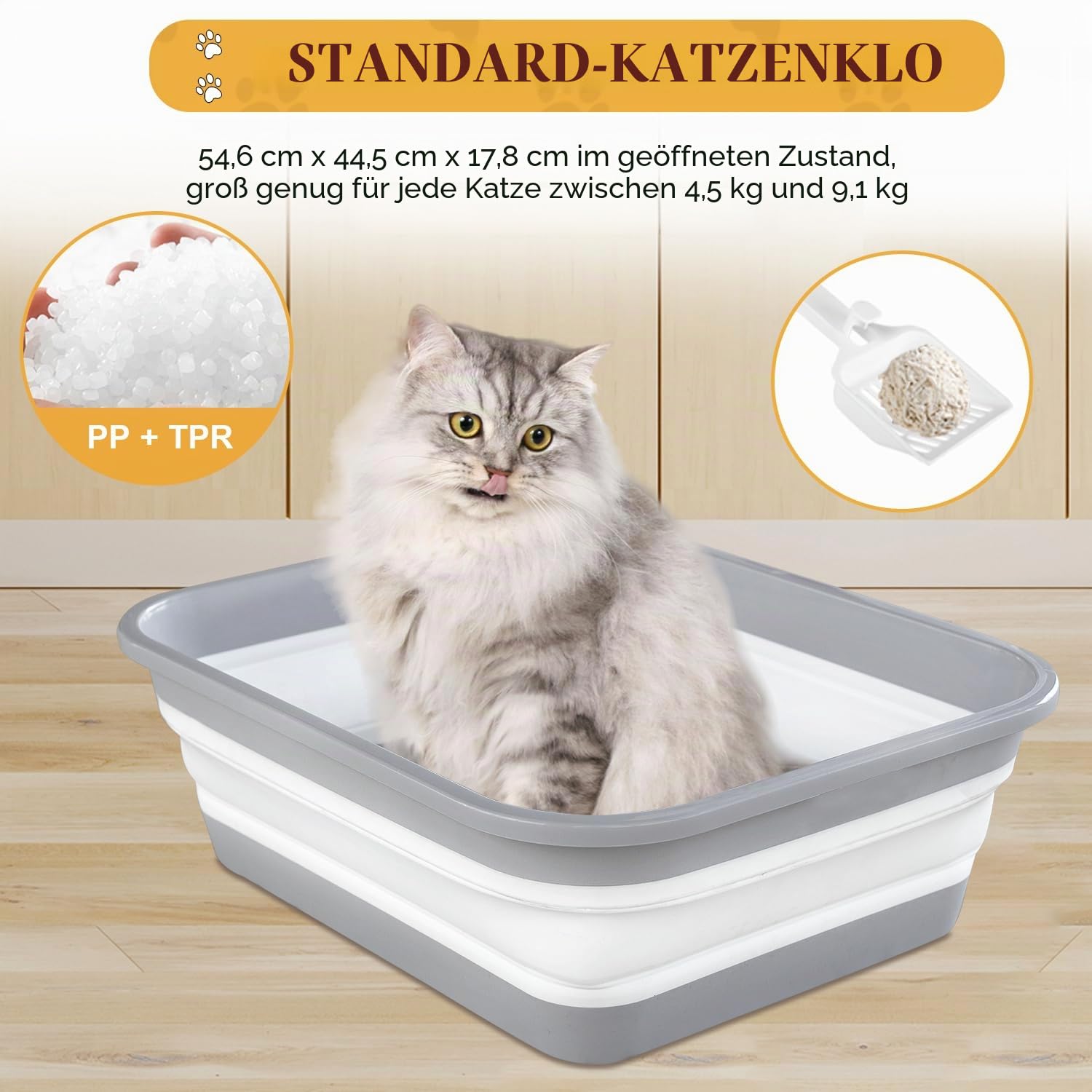 Katzentoilette für ältere Katzen, dreibeinig, arthritisch, offener niedriger Einstieg für kranke, gebrechliche behinderte Katzen, ältere ältere Menschen (eine Packung)