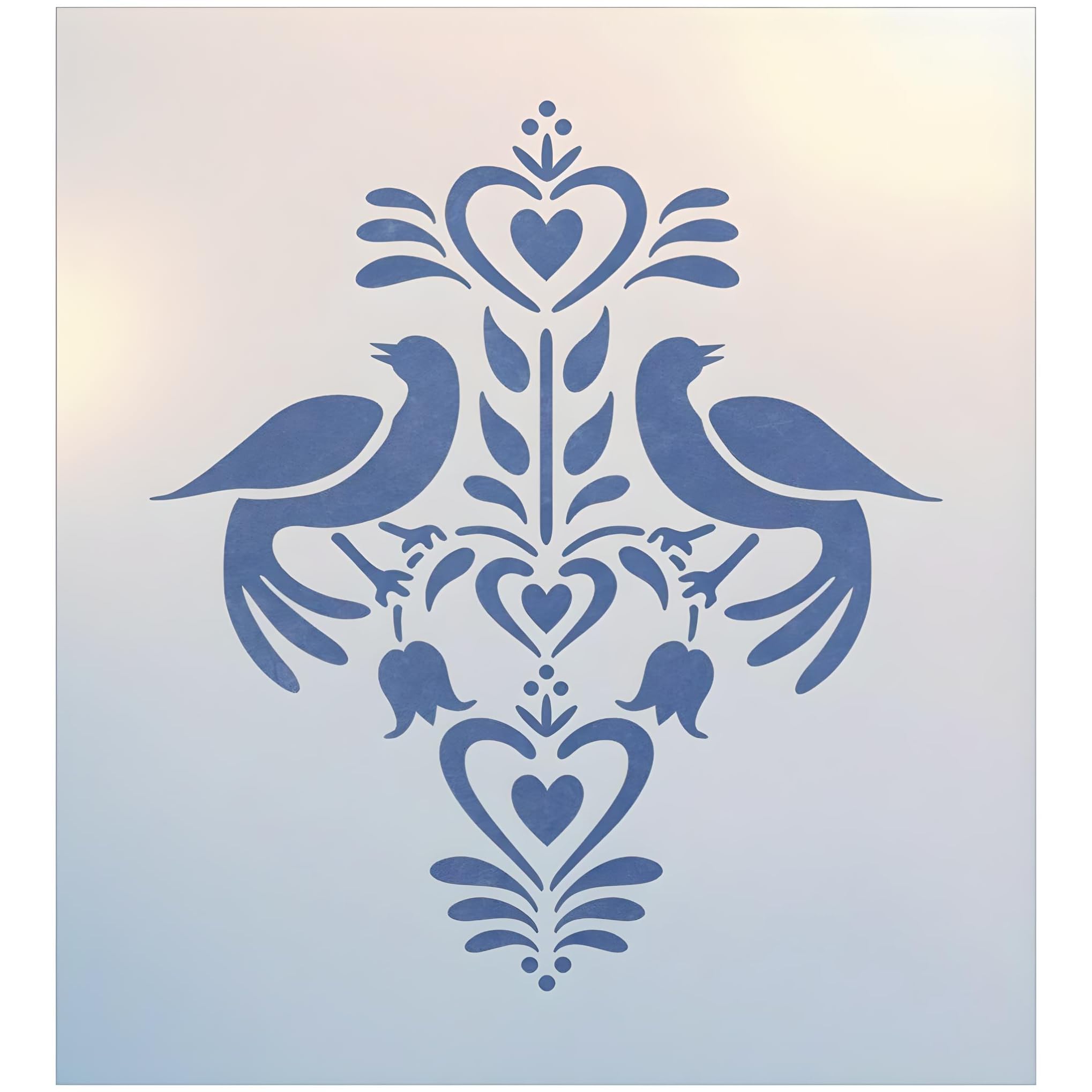 Folk Art Birds 2 Stencil Template - 8" x 9" Reusable Mylar Stencil for DIY Crafts, Coloial Home Decor, Painting Wood Fabric Walls & More Ideal for Rustic Boho & Farmhouse Designs The Artful Stencil