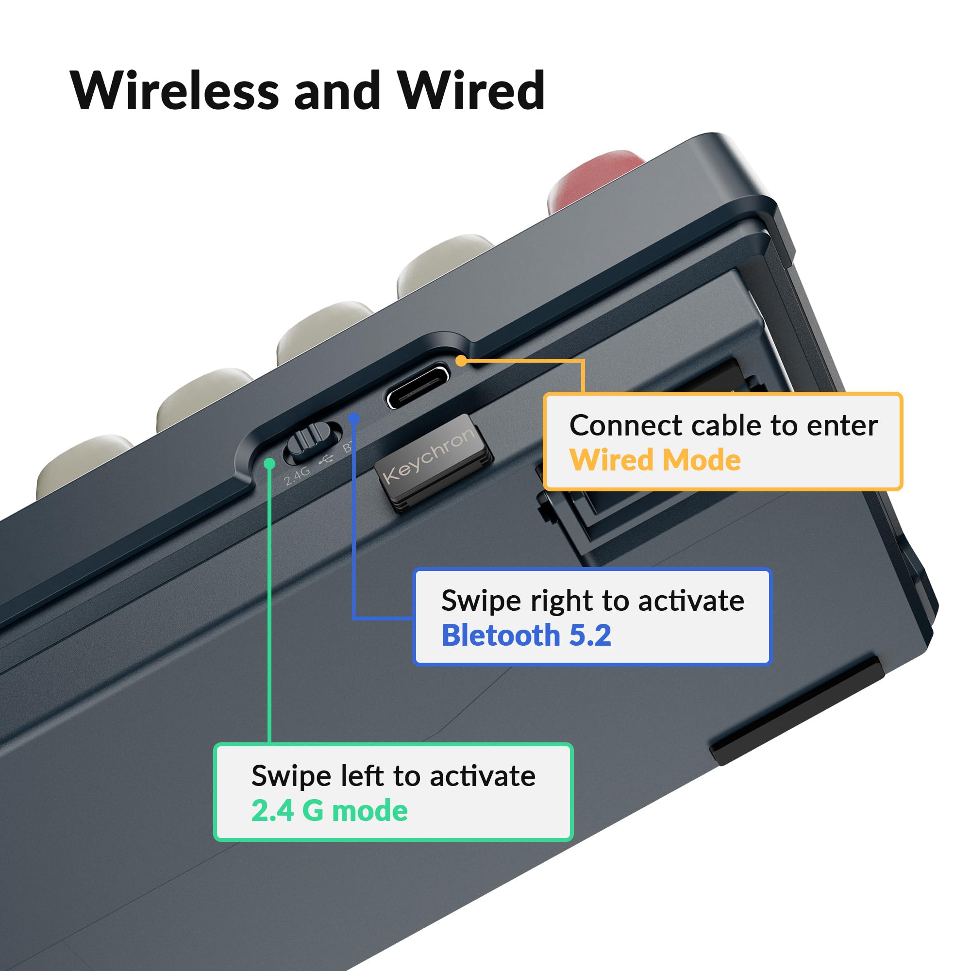 Keychron J2 Tastiera Meccanica Senza Fili 2.4GHz Bluetooth QMK 75% Layout RGB, Hot-Swap Interruttore Rosso Compatibile con Mac Windows Linux, Tasti PBT Non Brillanti per Gaming - Blu Scuro