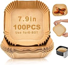 Air Fryer Disposable Paper Liner, 100PCS Non-stick Disposable Liners, 7.8"Square Baking Paper for Air Fryer Oil-proof, Water-proof, Food Grade Parchment for Baking Roasting Microwave Basket Parchment Paper