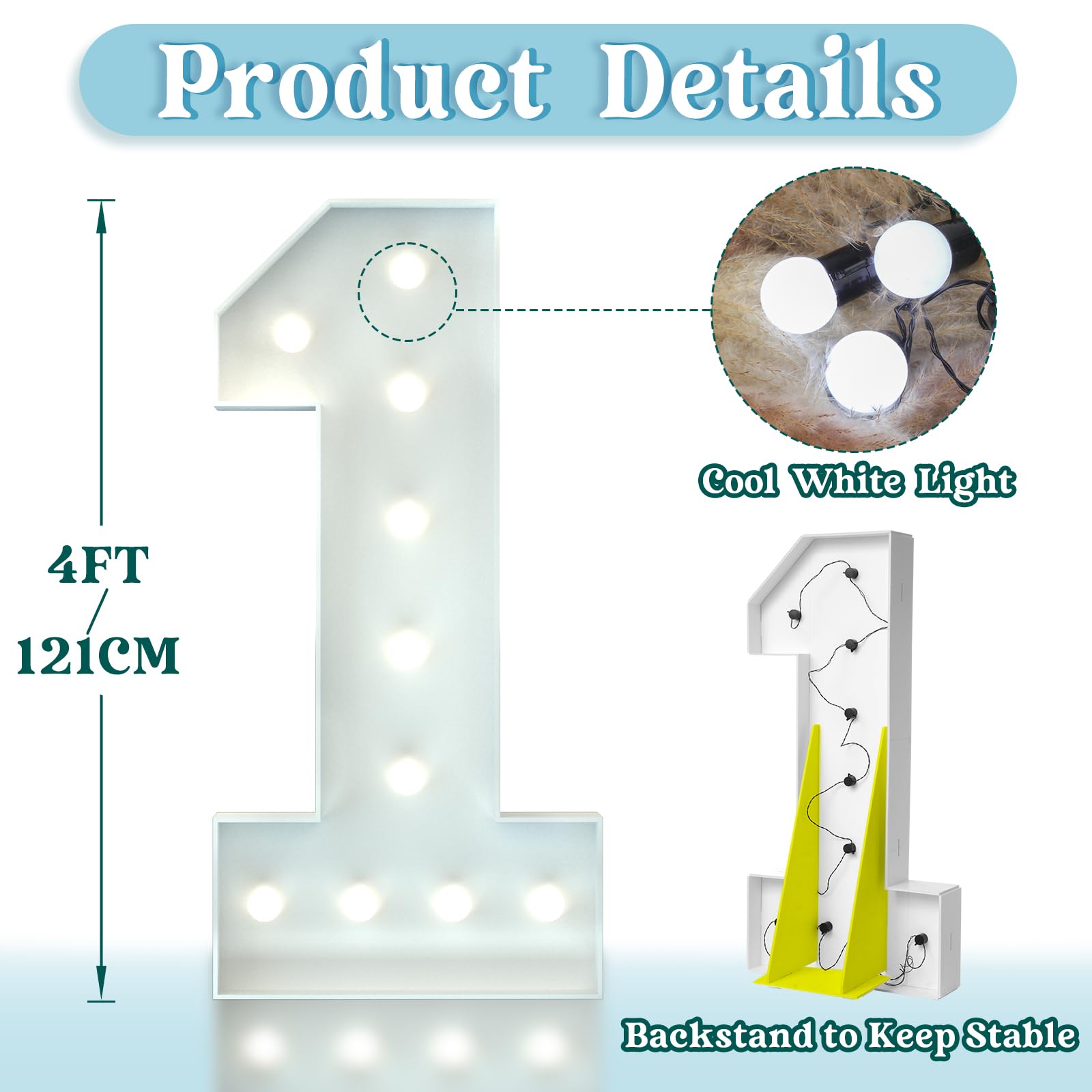 120cm Bianco Numeri Luminosi,1Anni Decorazioni,Decorazioni Compleanno,Numero Grande con LED,Decorazioni Festa Nozze 1 Anniversario,Numeri Luminosi Giganti Compleanno,Numero 1