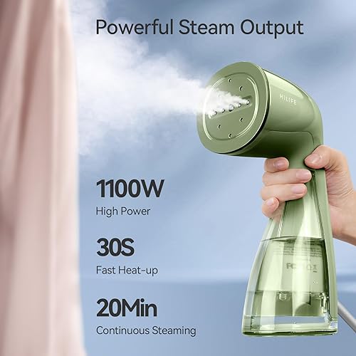 Miniatura 17 de HiLIFE Vaporizador mejorado para ropa, diseño portátil de mano, potente vapor de 1100 W, tanque más grande de 10.1 fl oz y tecnología sin fugas