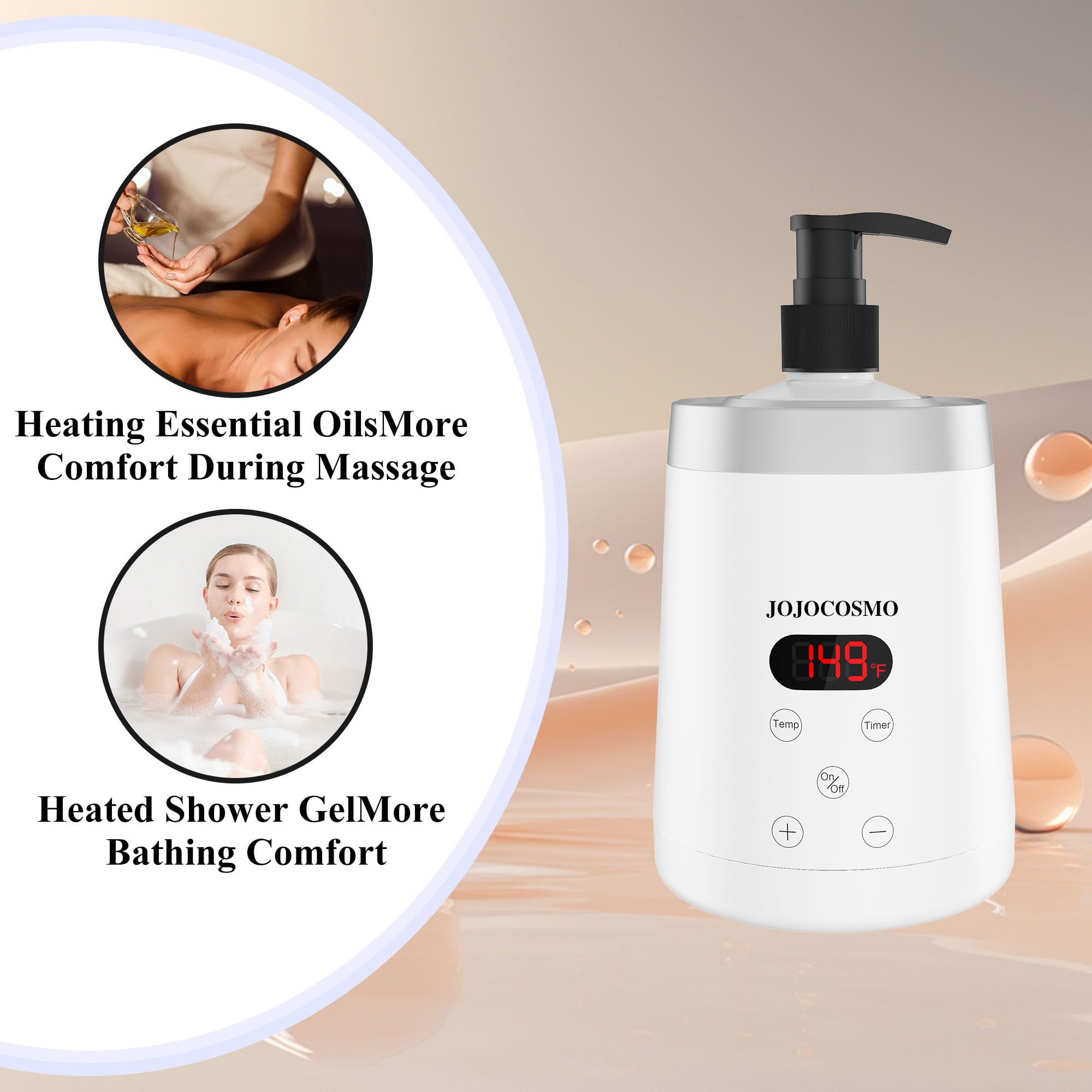 Podgrzewacz do oleju, ogrzewacz do masażu z dwoma dozownikami butelek na olej, bezstopniowe podgrzewanie od 30 do 65°C, ogrzewacz do butelek, do salonu (biały, 600 g (1 opakowanie))