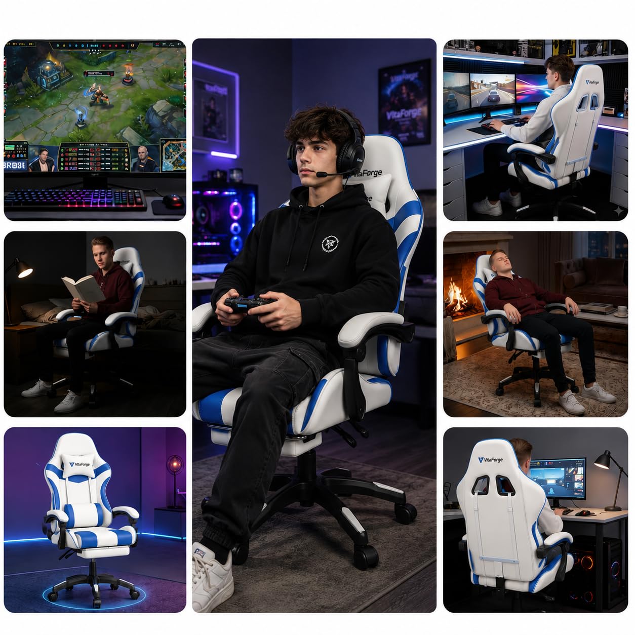 Sedia Gaming Ergonomica I Love Napoli Reclinabile con Cuscini Schienale 90°-135°, altezza regolabile, rotazione 360°, supporto lombare, poggiapiedi, cuscino collo, ruote, gaming e ufficio