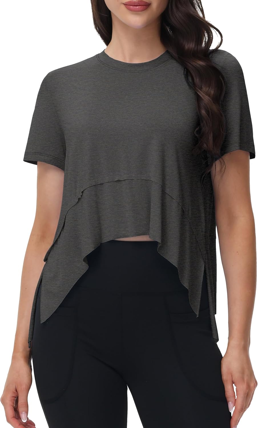 MAGCOMSEN Workout Top for Women Short Sleeve Athletic Yoga Crop Shirts Flowy Side Slit Loose Fit Tee Gym Yoga