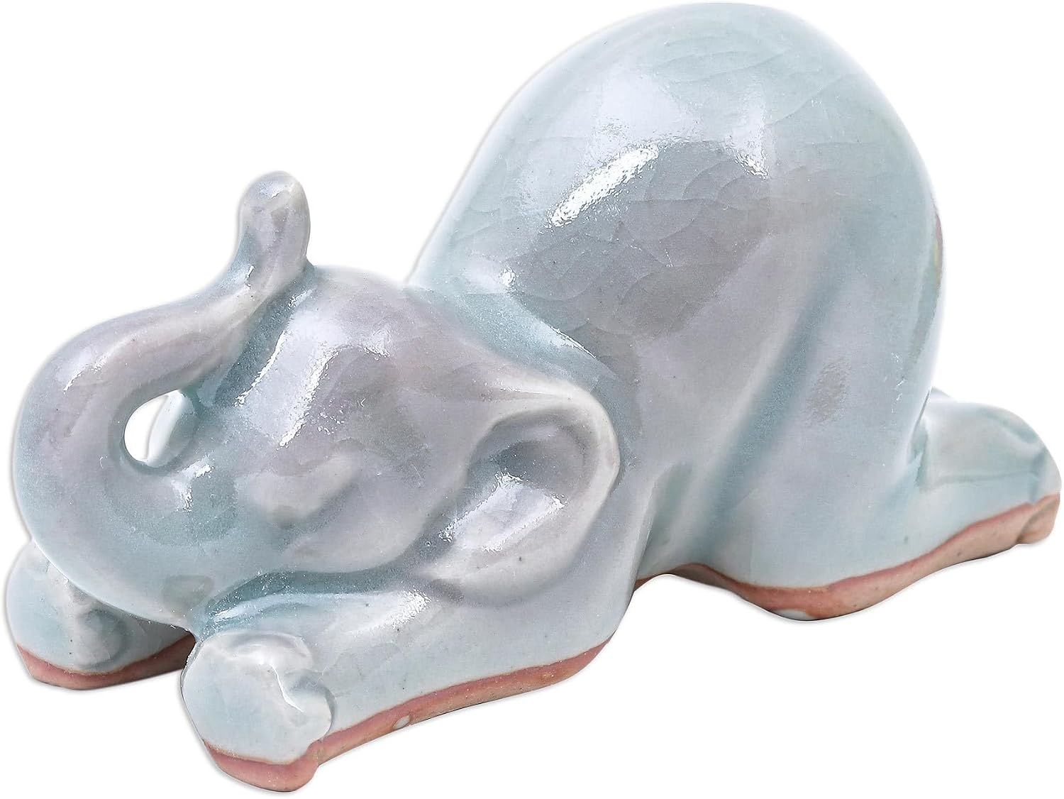 NOVICA Artisan Handmade Celadon Ceramic Figurine Elephant Yoga Green Thailand Sculpture Animal Themed [2.1in H x 1.7in W x 4in D] ' Elephant Puppy Pose'