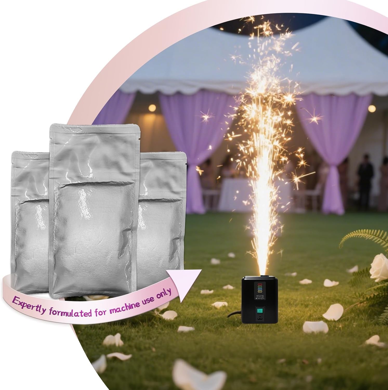 200g Bühnen-Effektpulver für den Außenbereich (kaltes Funkenpulver), spezielle Granulat-Effektmaschine mit 1-3 m Effekthöhe – ideal für Hochzeiten, DJ, Partys und Show