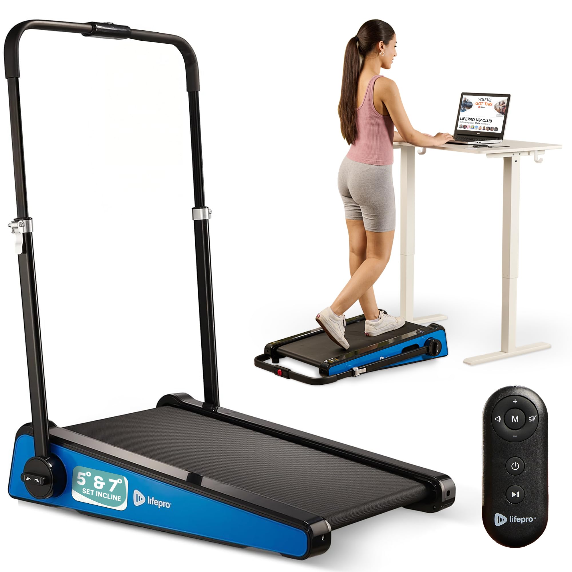 Lifepro Under Desk Small Walking Pad with 2-Stage Incline (5°/7°) – Burn More Calories While You Work – Compact Portable Mini Treadmill for Small