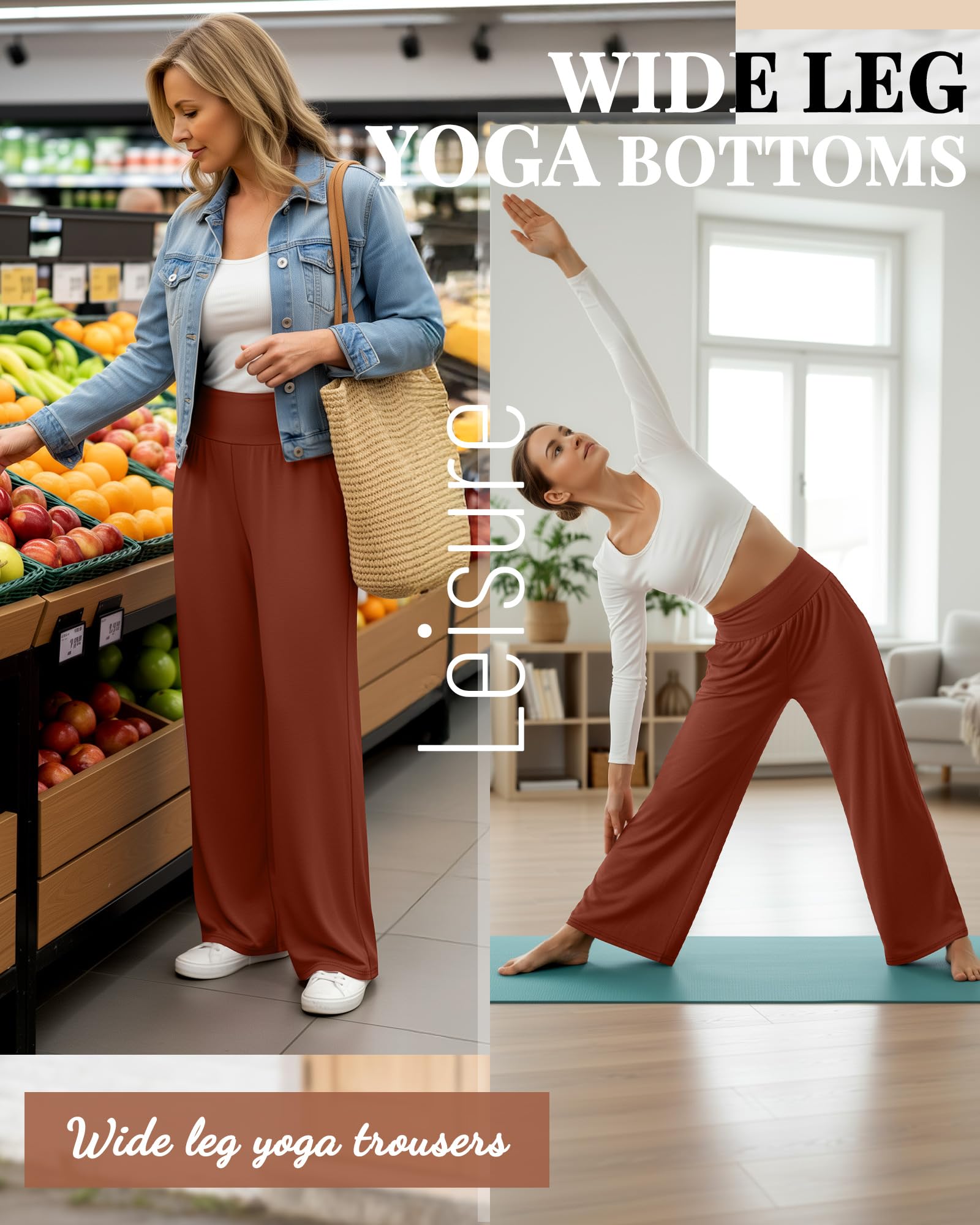 Neer 3er Pack Damen Yogahosen mit Weitem Bein Bequeme Loungewear-Hosen mit Taschen Lockerer Gummibund Offene Hosenbeine