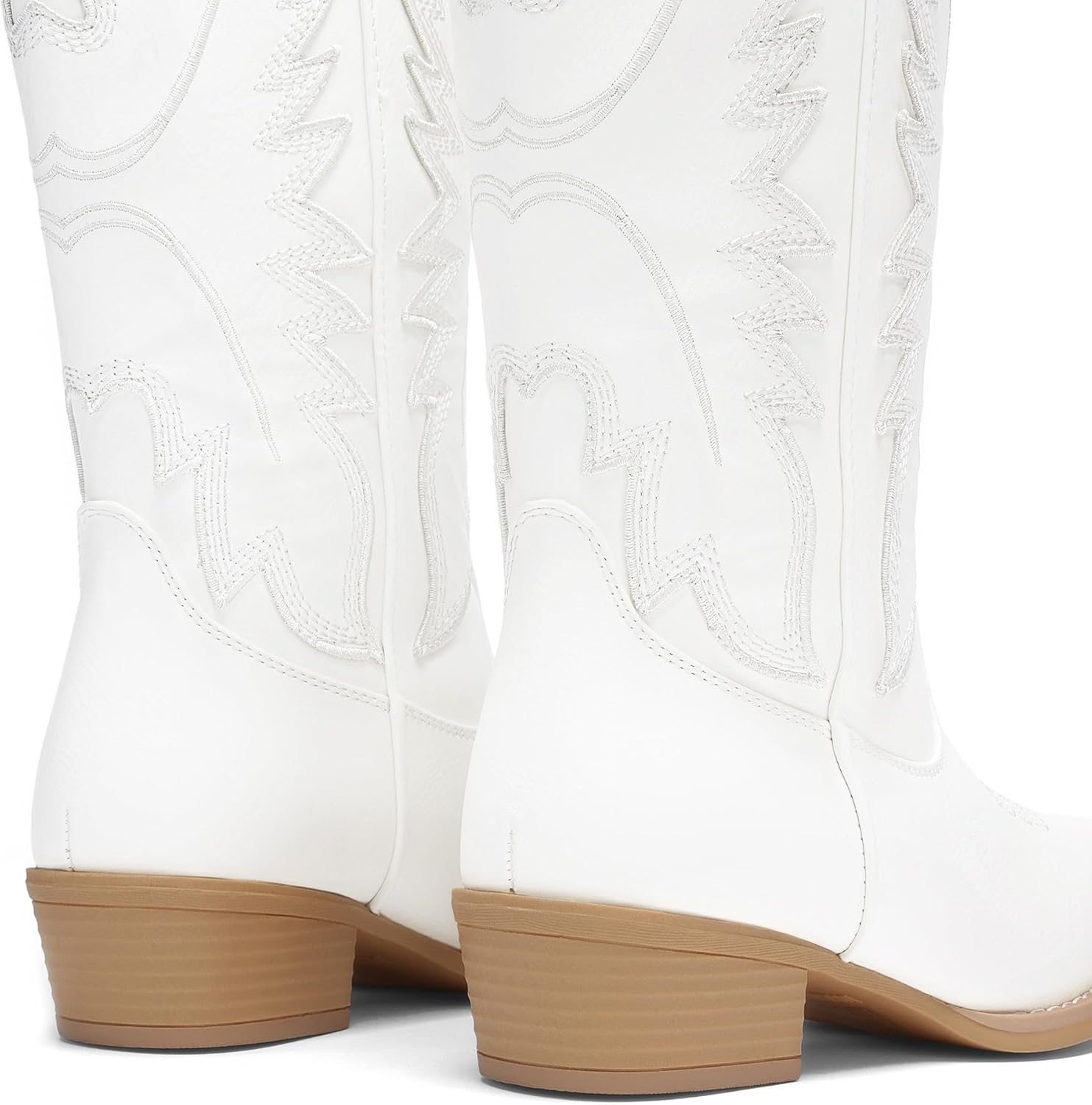 DREAM PAIRS Cowboy Boots for Women Cowgirl Western Mid Calf Boots Snip Toe Embroidered Stitched Low Chunky Heel Pull On Fashion Boots