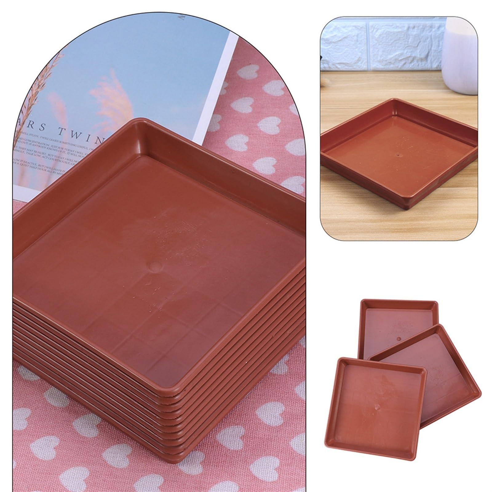 Verdes Platos Para Macetas Posavasos redondo for plantas, plato de agua for jardín, bandeja for maceta, platillos for atrapar plantas de interior, goteo cuadrado, 10 Uds. Platillos Para Plantas(White)
