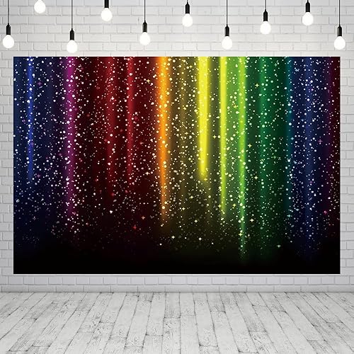 Miniatura 9 de Let's Glow - Telón de fondo de fiesta para fotografía, colorido arco iris con purpurina, fondo de neón salpicado, 10 x 8 pies, decoración de fiesta