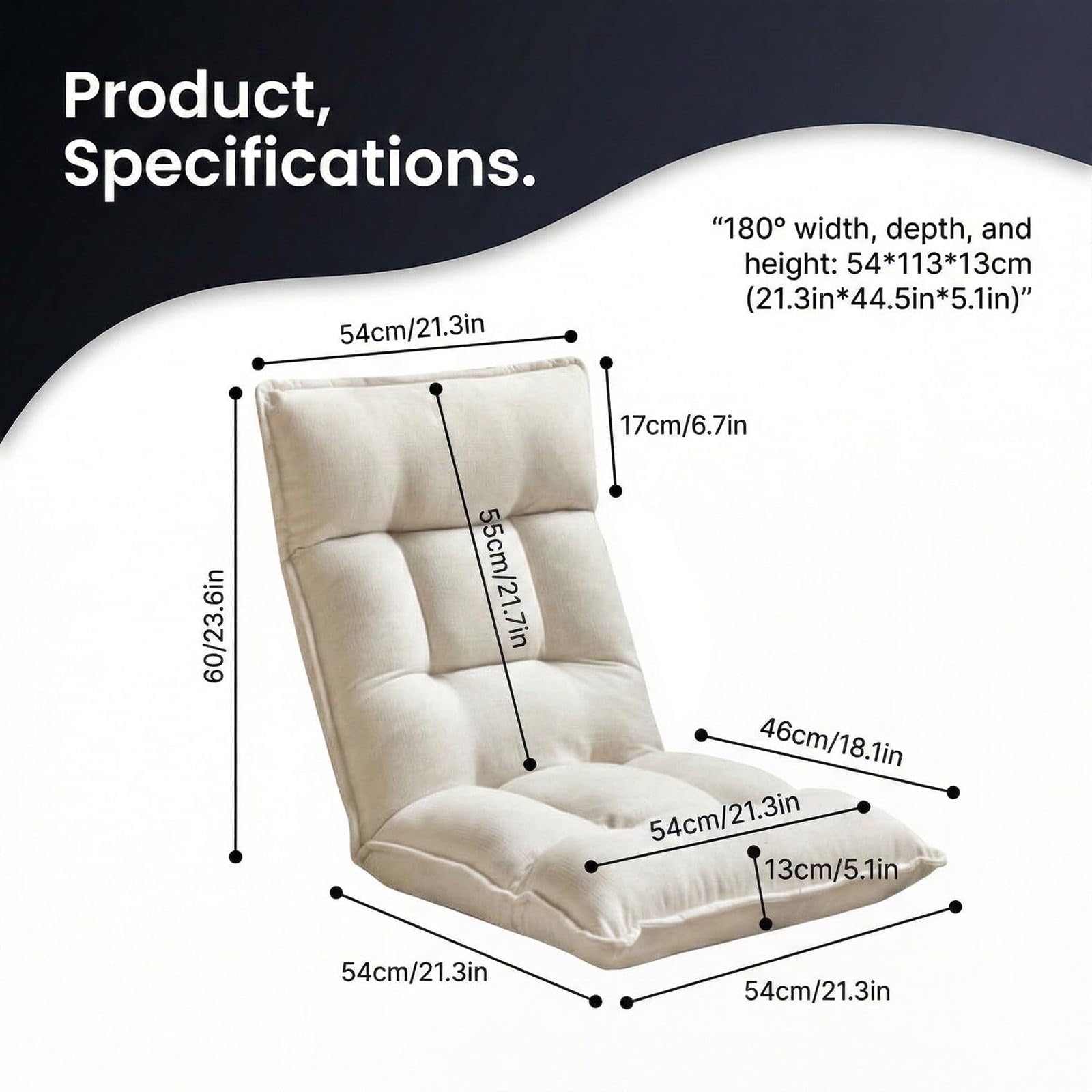 Silla de suelo ajustable con soporte trasero, tumbona plegable de 42 posiciones, asiento de meditación versátil para sala de estar, dormitorio, ventana de bahía