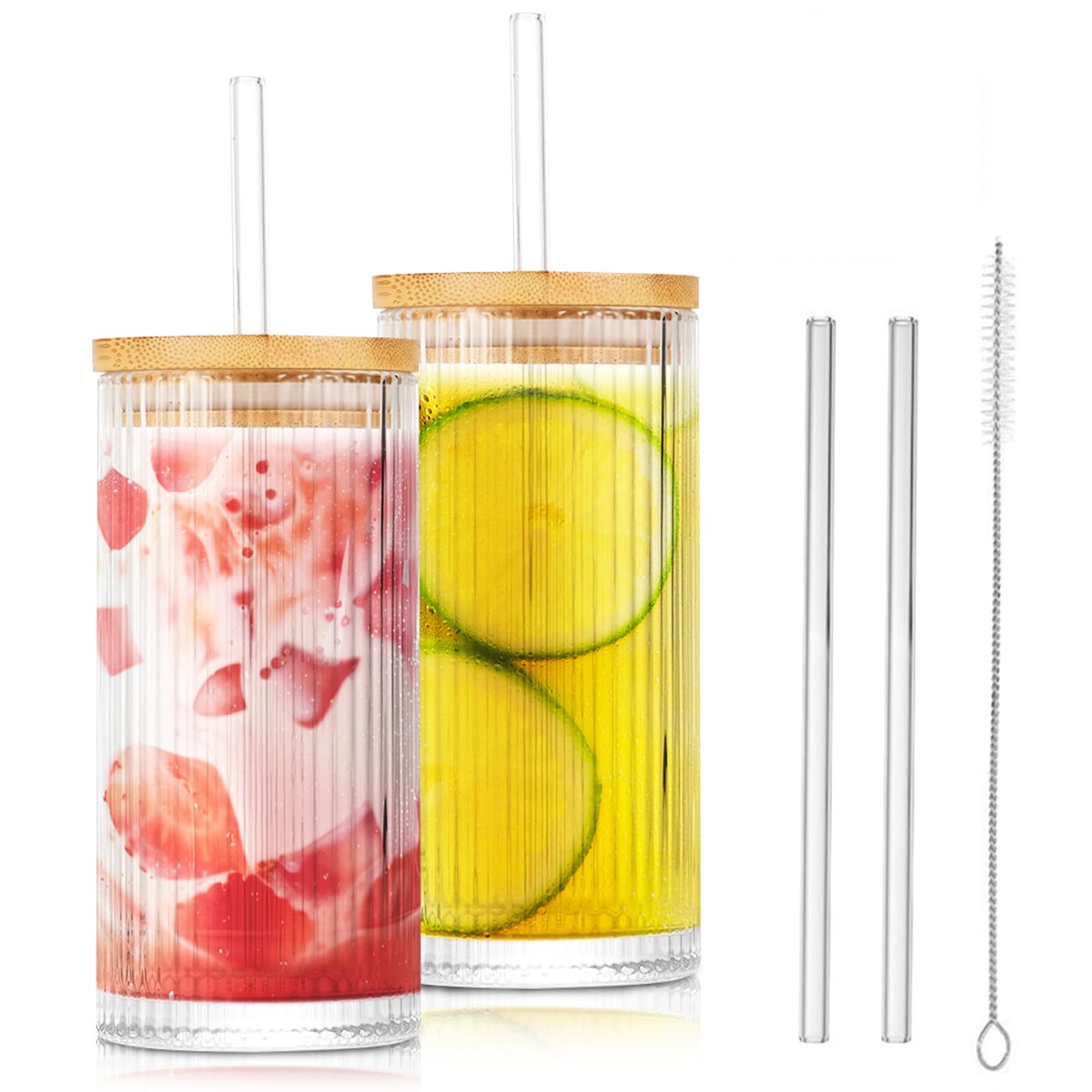 2 Transparente Glasbecher Mit Deckel & Strohhalm – 380 Ml, Perfekt Für Eiskaffee, Bubble Tea & Cocktails