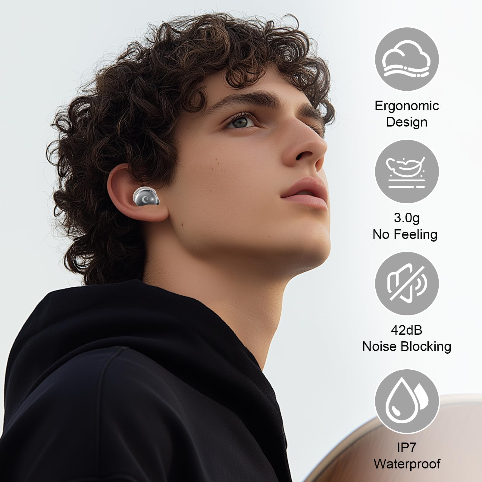 VEKJ Bluetooth Kopfhörer, Mini 48H Schlafkopfhörer Bluetooth 5.4 mit Touchscreen, 2025 Neue in Ear Kopfhörer Kabellos mit ENC Noise Cancelling, IPX7 Ohrhörer mit Immersiver Deep Bass Ohrhörer, beige