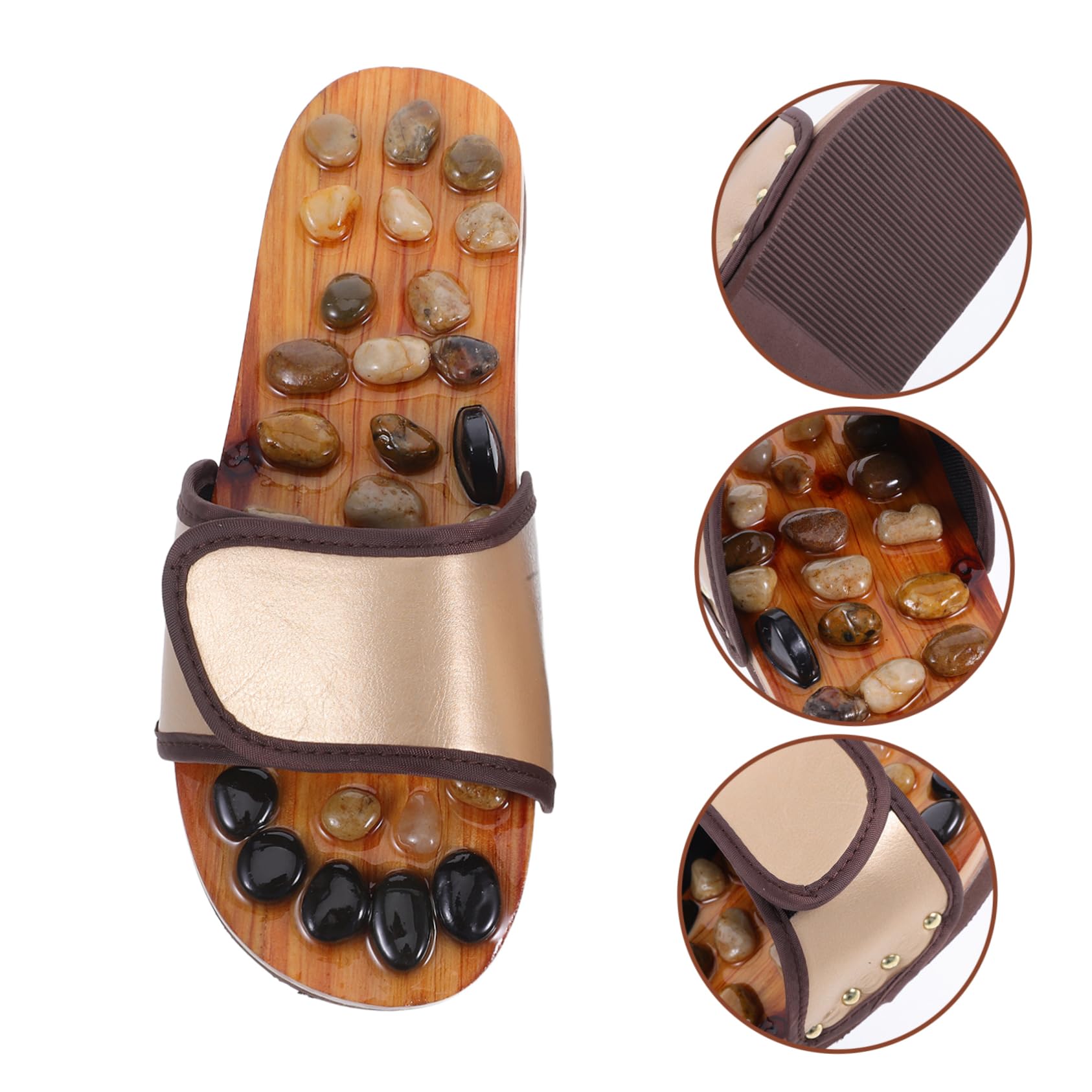 FRCOLOR Fußmassage Sandalen mit Akupunkturpunkten aus Kunstleder und Kieselsteinen Bequeme Fußmassage Hausschuhe für Zuhause und Büro Größe 39-40