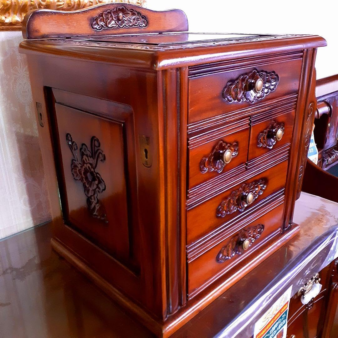 世界三大銘木　マホガニー仕様　カリブの宝『引き出し付マガジンラック』　手彫り彫刻 世界三大銘木 マホガニー仕様 カリブの宝『引き出し付マガジンラック