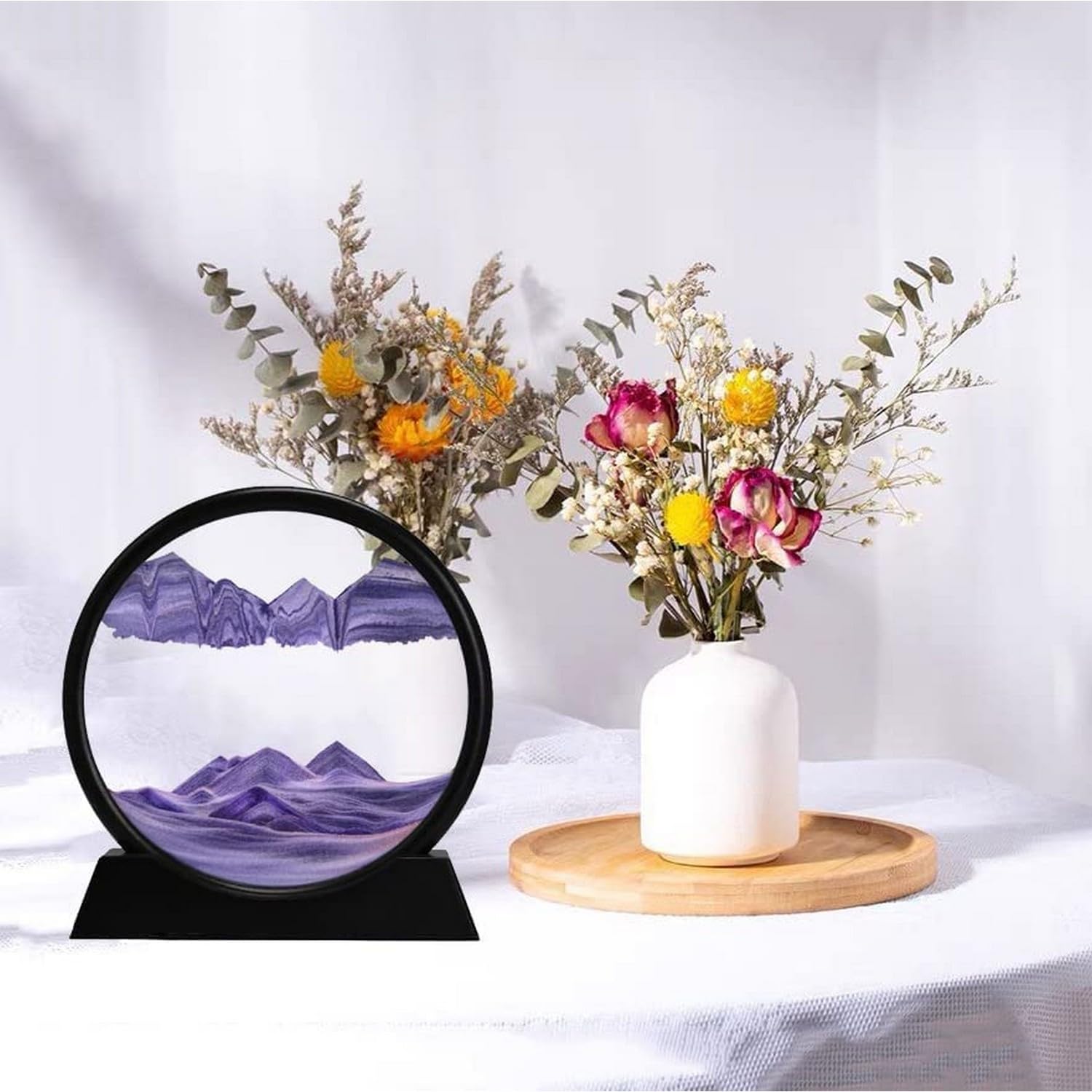TAKASH Moving Sand Art Picture Round Glass 3D Deep Sea Sandscape in Motion Display Flowing Sand Frame Relaxing Desktop Home Office Work Decor (7 Inch, Multicolour) 3