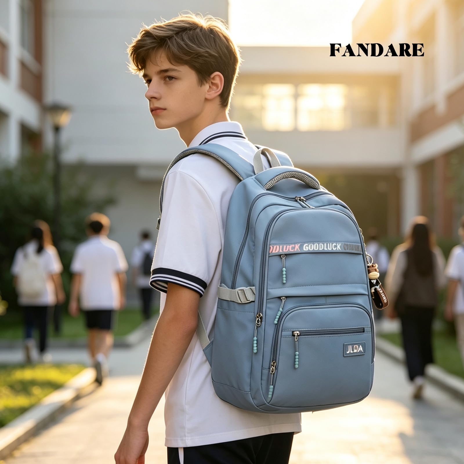 FANDARE Schulrucksack für Teenager - Jungen & Mädchen - Outdoor, Reise & Freizeit - Wasserdicht, Nylon, Blau