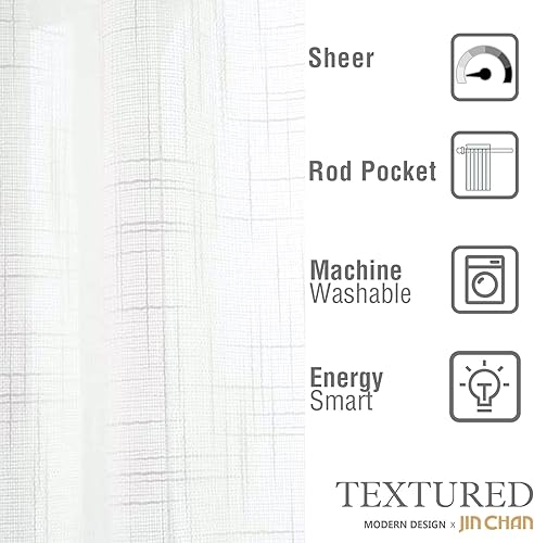 Miniatura 7 de Jinchan Panel de cortina de puerta francesa, escarpado, con textura de lino con lazo, una pieza