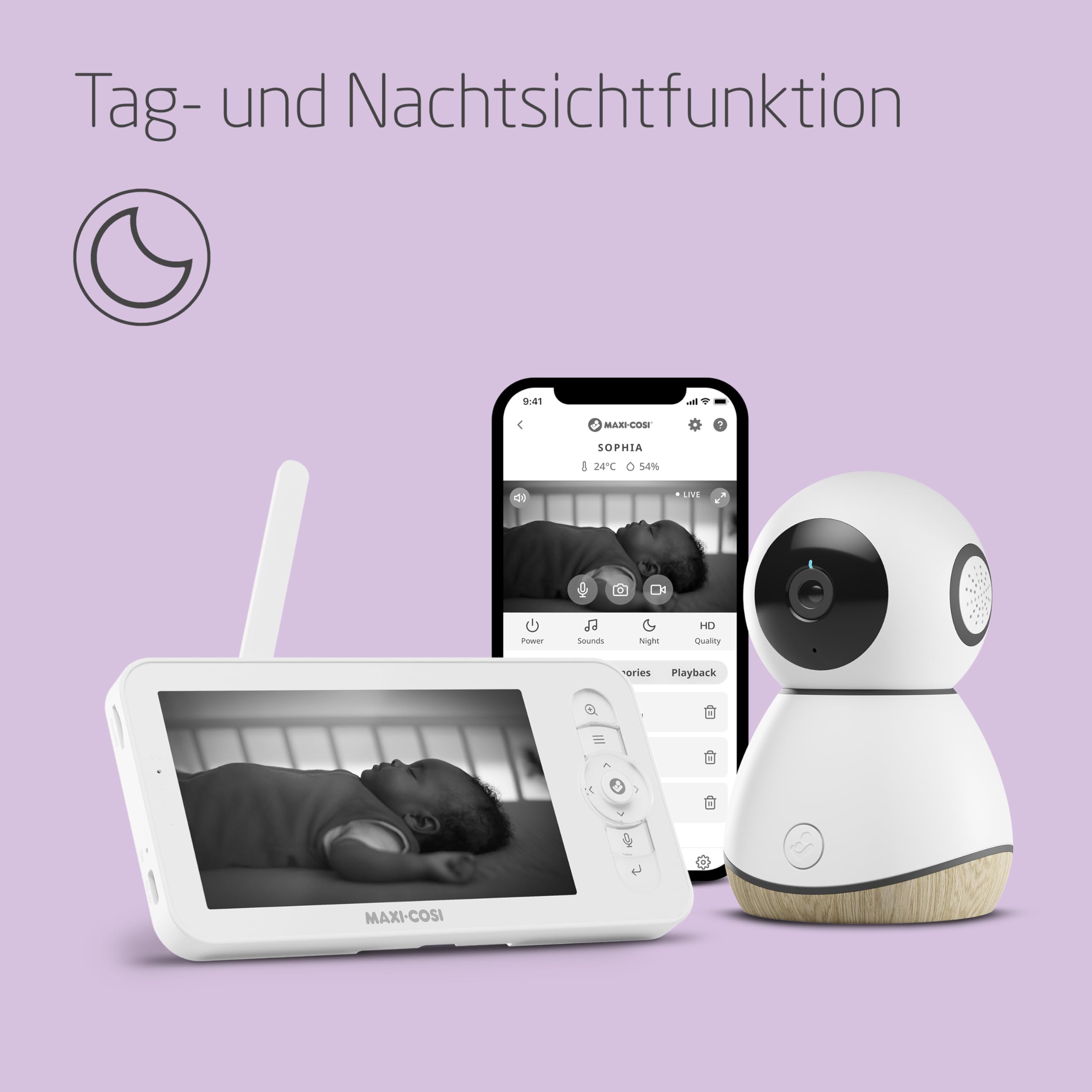 Maxi-Cosi See Pro Babyphone, mit Kamera Handy, Babyphone Kamera, Schreiübersetzer, automatische Bewegungserkennung, Ultra-HD (2K) Video, 5" Bildschirm, Teil von Maxi-Cosi Connected Home