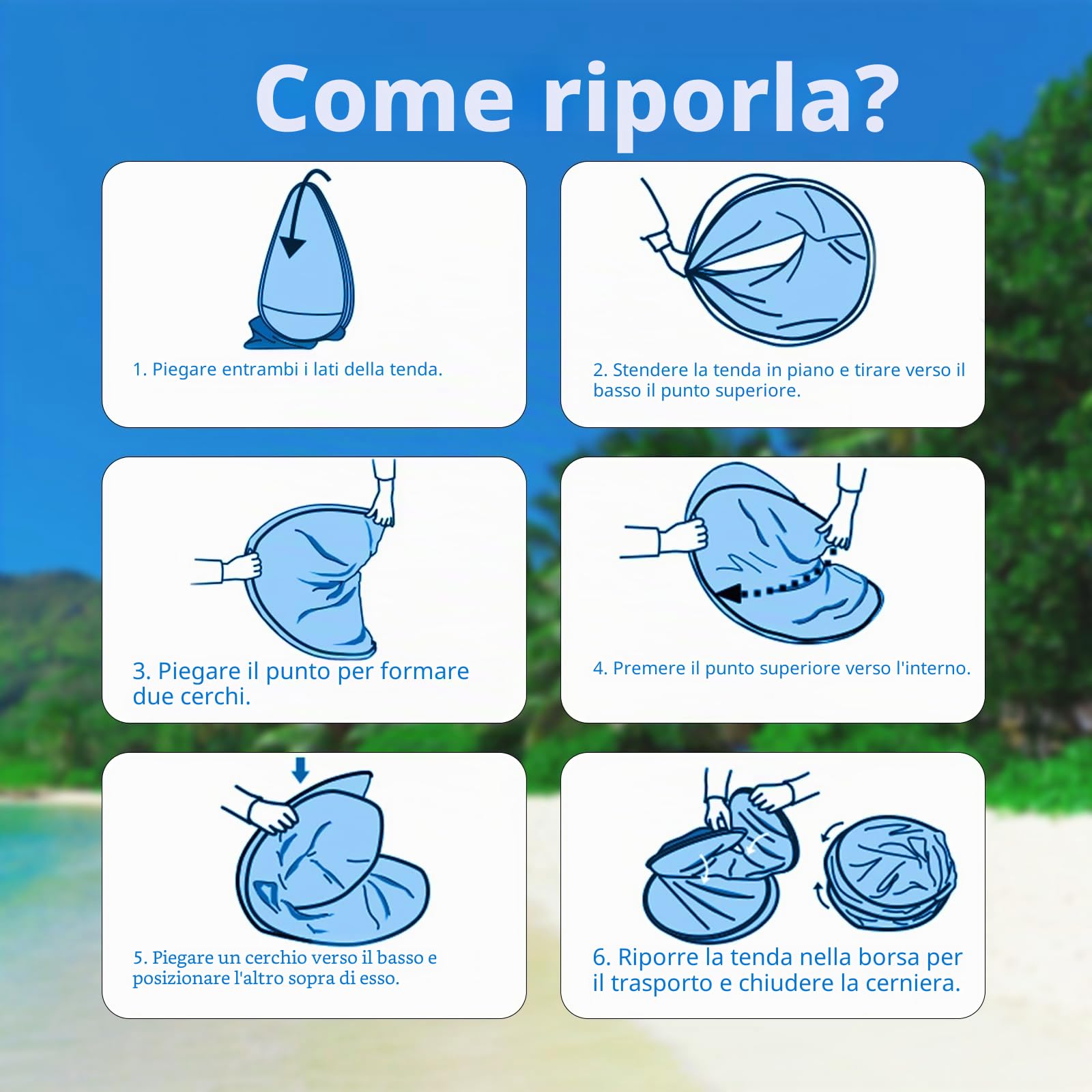 Tenda da Spiaggia Pop Up 1-2 Persone, Protezione Solare UV UPF 50+, Leggera con Borsa