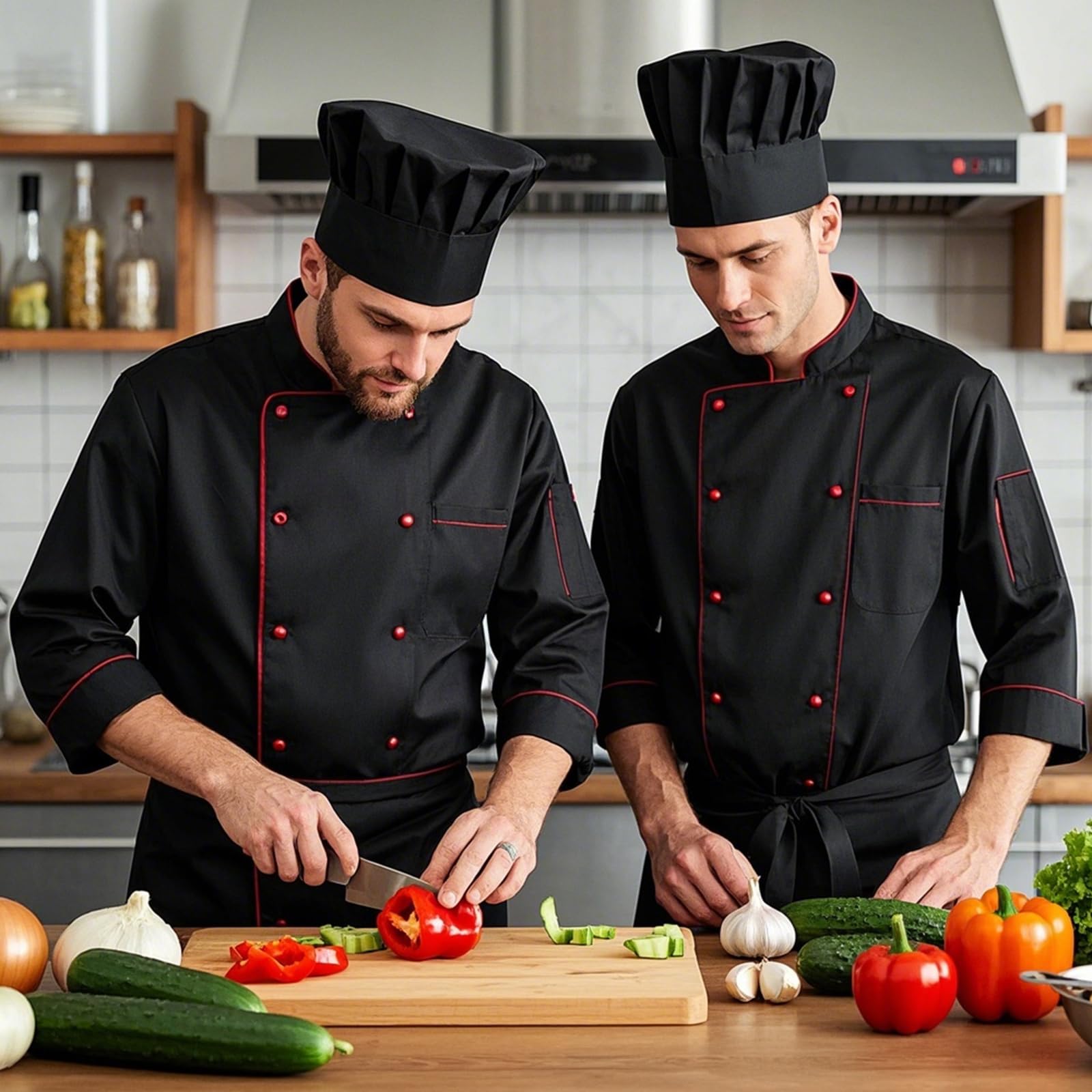 3 Piezas Gorro de Cocinero Unisex, Gorro De Chef, Sombrero de Cocinero Ajustables en Algodón Elástico, Uniforme de Cocina, Gorros de Chef para Hornear, Fiesta, Cocina, Restaurante (Negro)