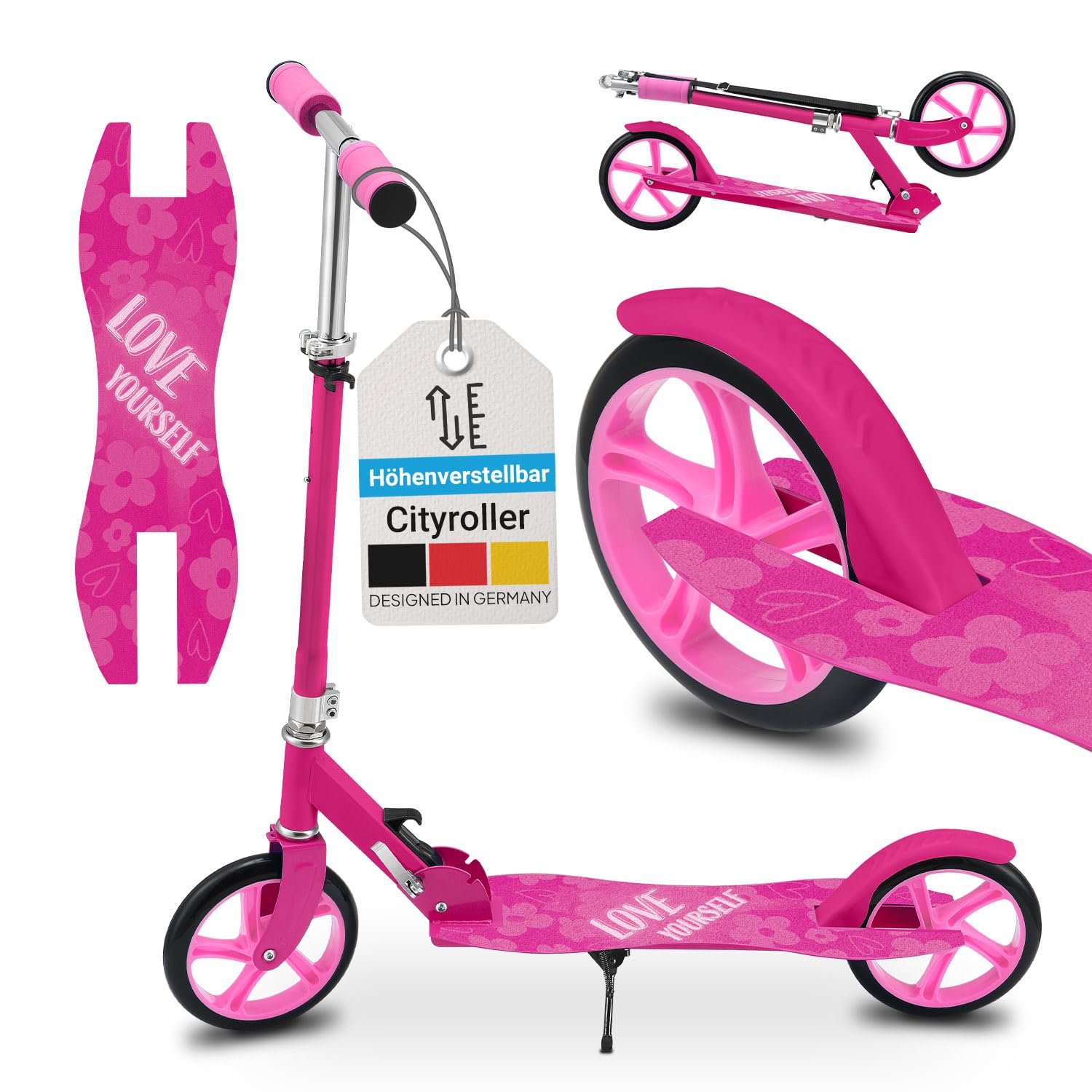 ArtSport® Scooter Cityroller Big Wheel 205mm Räder klappbar & höhenverstellbar - Kinder-Roller ab 3 Jahre - Tretroller bis 100 kg - pink