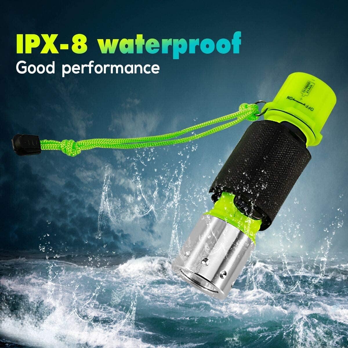 Torcia subacquea da 1100 lumen, luce bianca neutra, impermeabile IPX8, torcia subacquea da 24,4 m, 3 modalità (alta/bassa/stroboscopica), torcia subacquea notturna per sport acquatici all'aperto