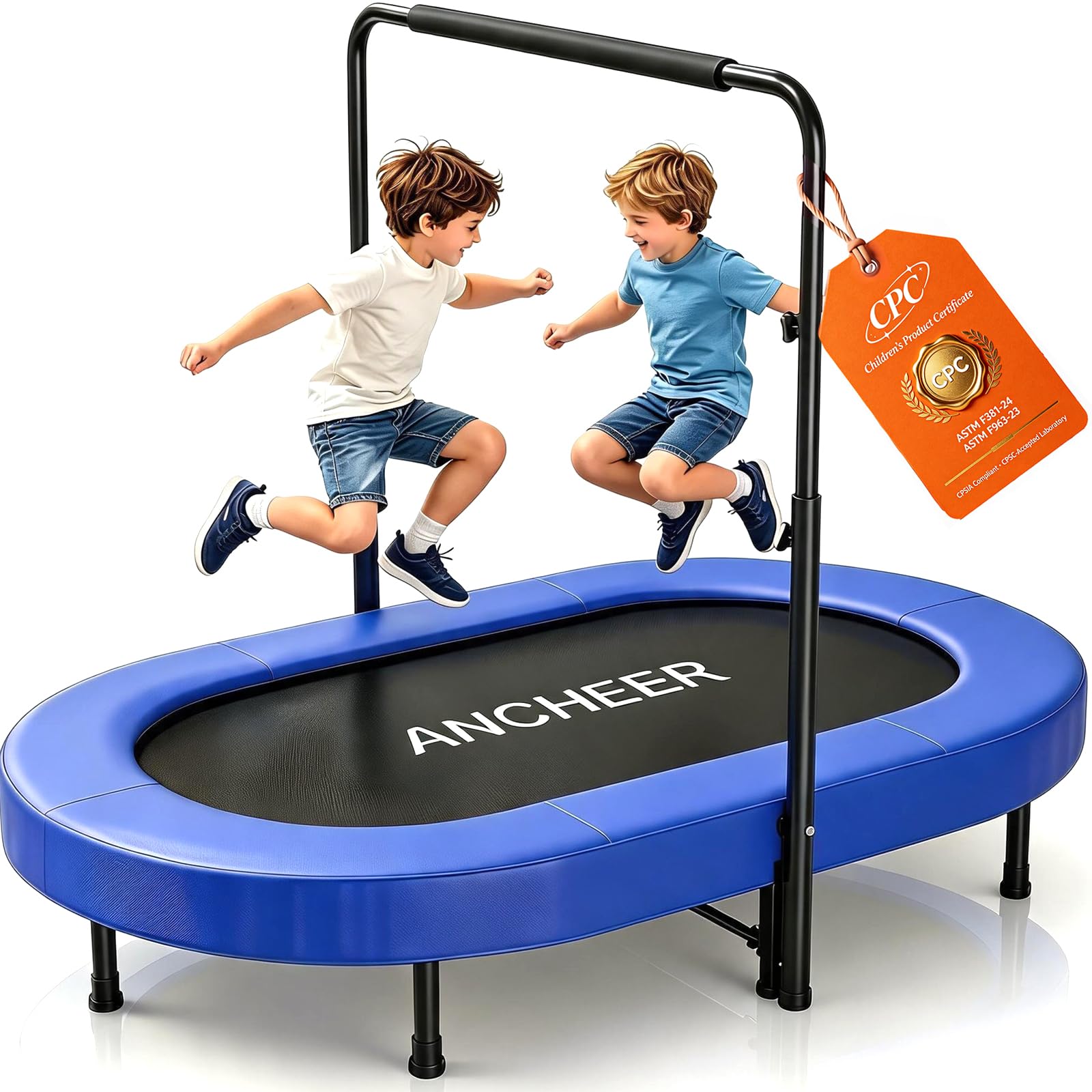 ANCHEER Trampoline for Kids, Toddler Trampoline Indoor Sports and Outdoor Games 56" Kids Rebounder 220LBS Capacity with Adjustable Safety Handrail Foldable Jumper for Boys and Girls