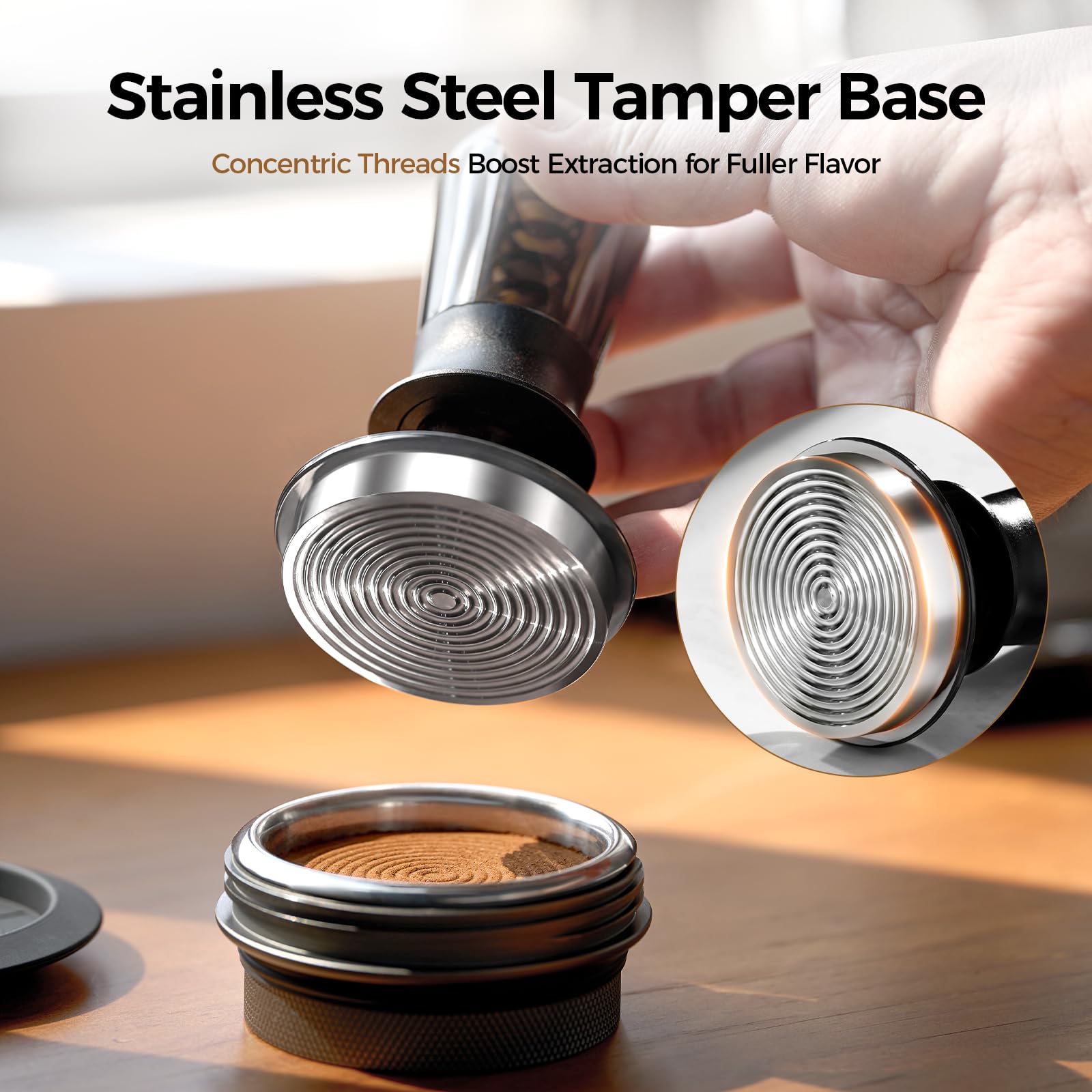 IKAPE 58MM Kaffee Tamper für Espresso, Feder kalibriert Tamper mit semi-transparenten Design, Edelstahl Basis Tamper für 58mm Portafilter