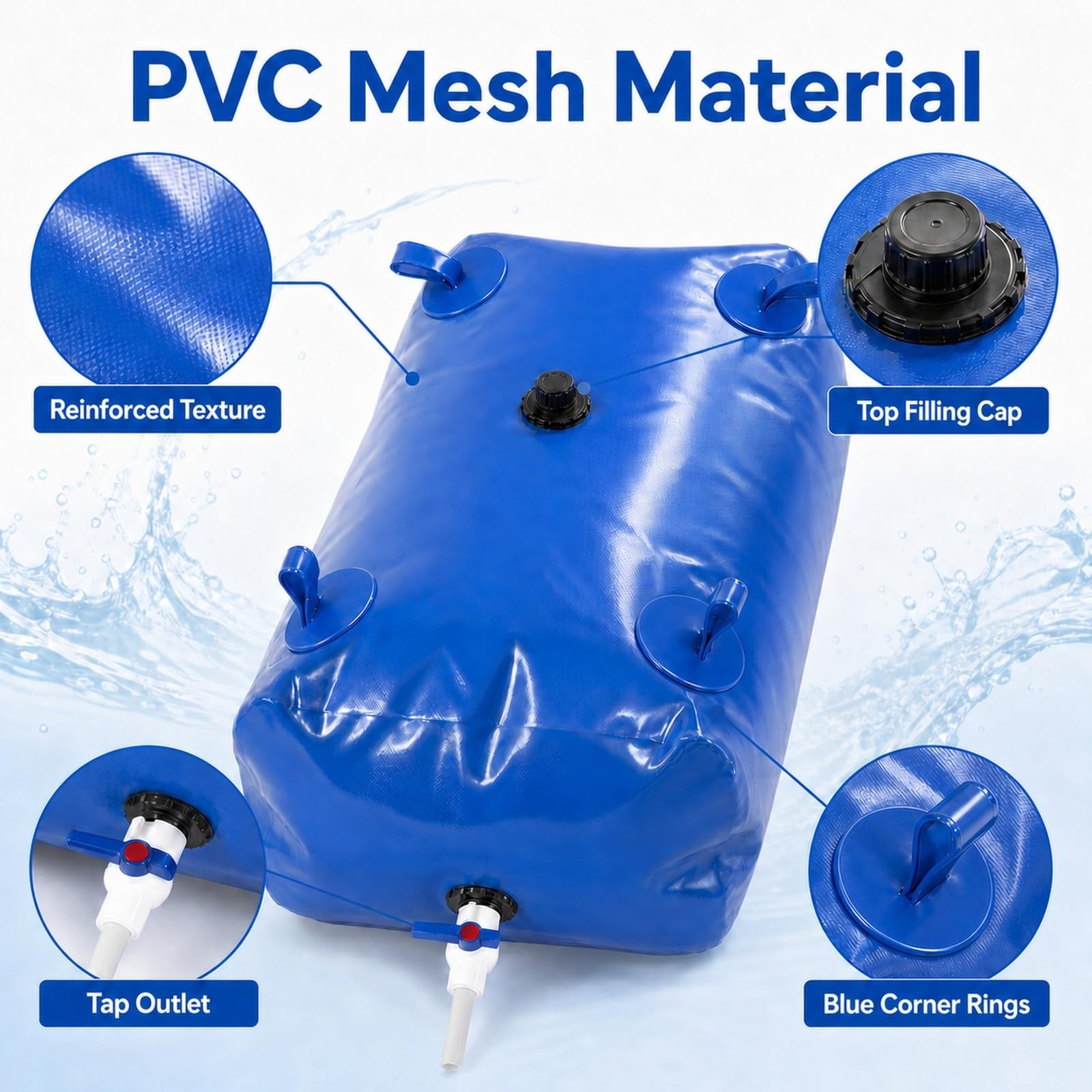 DepóSito De Agua Plegable,Vejiga De Almacenamiento De Agua PVC,Vejiga del Almacenamiento De Agua con VáLvula,Deposito Agua Flexible Gran Capacidad,Resistente Fugas,para Riego AgríCola