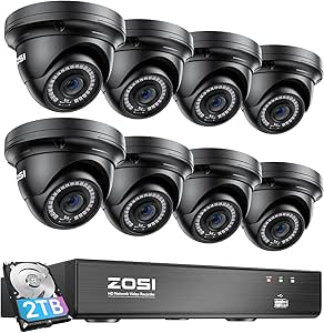ZOSI 8 Channel 8MP 4K PoE Home Security Camera System Outdoor, 8 x Wired 5MP(3K) Dome PoE IP Cameras, 8CH PoE NVR (16CH Expandable) with 2TB HDD for 24/7 Recording, Motion Detection, Remote Control asin的图片