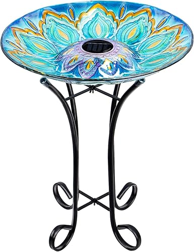 Miniatura 8 de VCUTEKA Baño de cristal para pájaros al aire libre con soporte de metal para decoración de jardín jardín solar grande BirdBath Peacock Bird Feeder