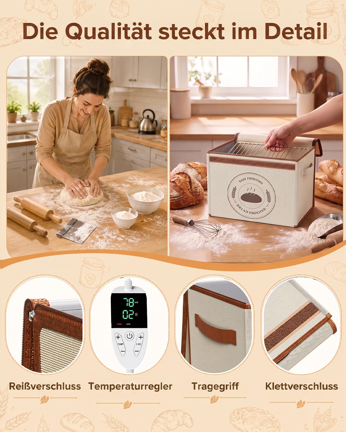 Boîte de fermentation pliable avec réglage de la température de 21 à 50 °C et minuterie de 24 h, boîte de fermentation avec étagère en métal et hygromètre, idéale pour la pâte à sure, le pain, la