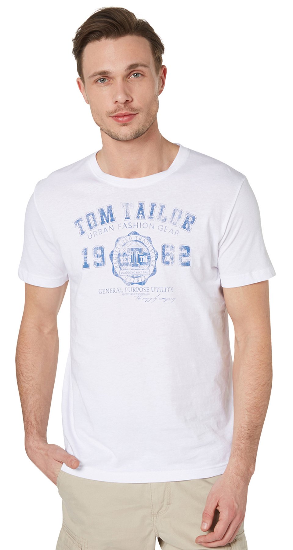 TOM TAILOR Herren T-Shirt mit Logo-Print, 20000 - White, L