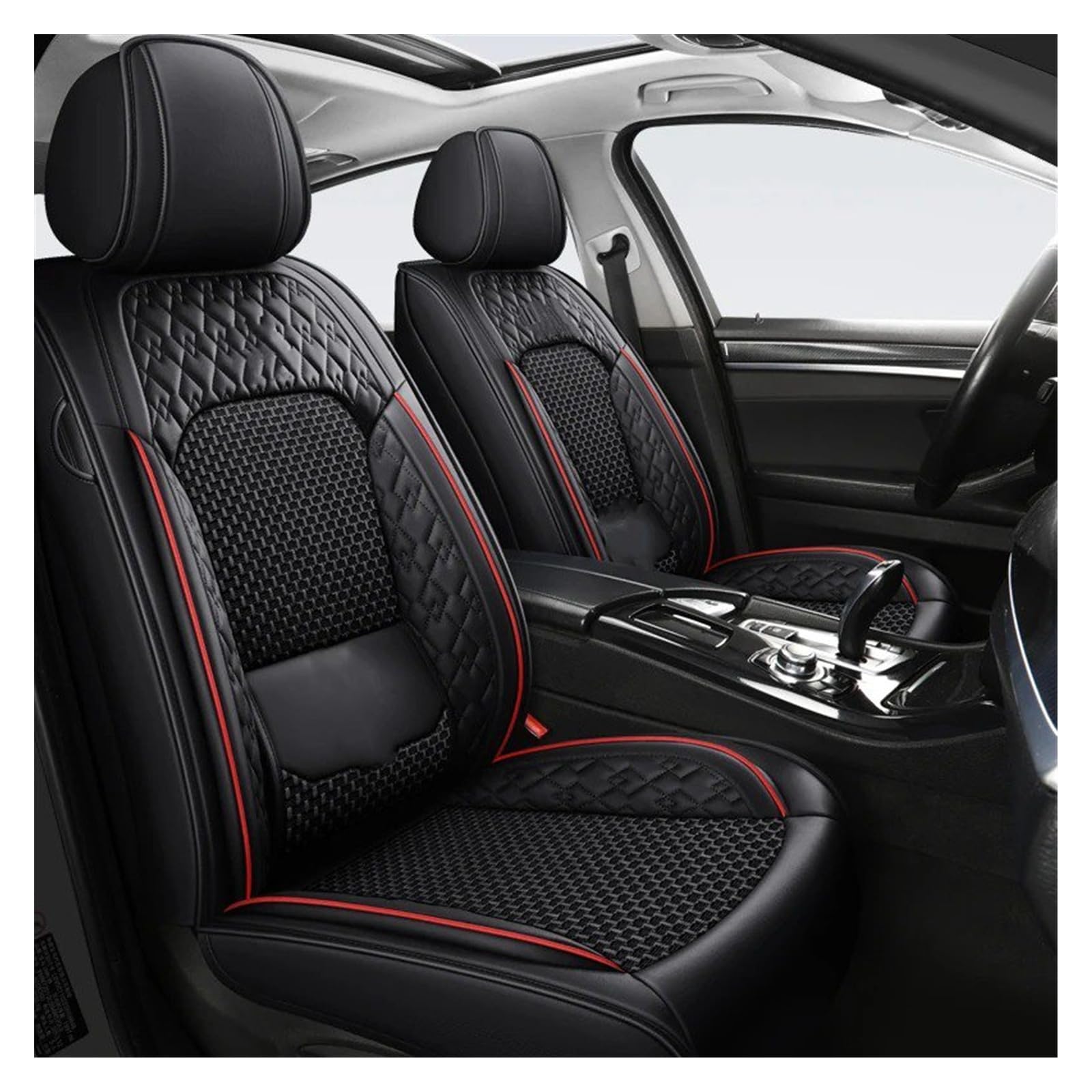 para Las Cuatro Estaciones Adecuado para La Mayoría Los Coches Funda para Asiento 5 Asientos Soporte Lumbar Fijo Seda Hielo Cuero Cubre Universal