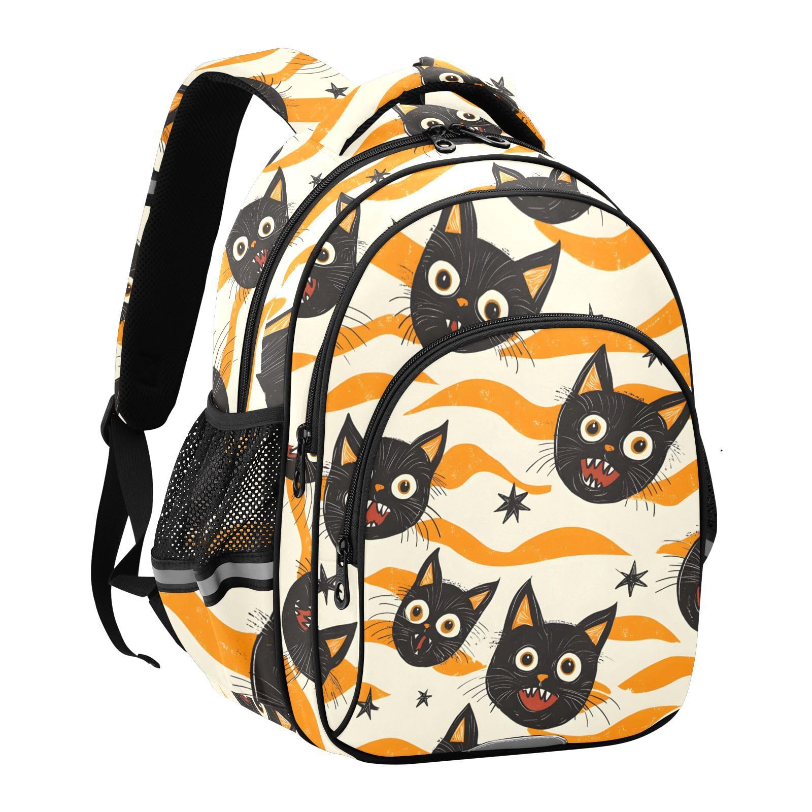 Mochila de viaje para niños y niñas, diseño de gatos negros con boca abierta