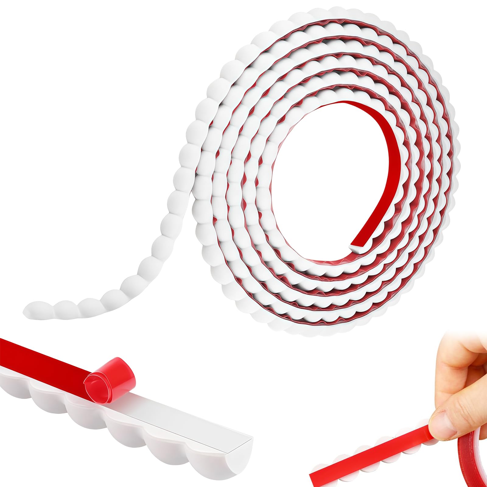 White Flexible Moulding Trim Self Adhesive, PVC Decorative Half Beads Molding with Adhesive Tape, Peel and Stick Moulding Trim for Wall, Ceiling, Cabinet, Worktop, Bath and Tile Edging (15mm×3m)